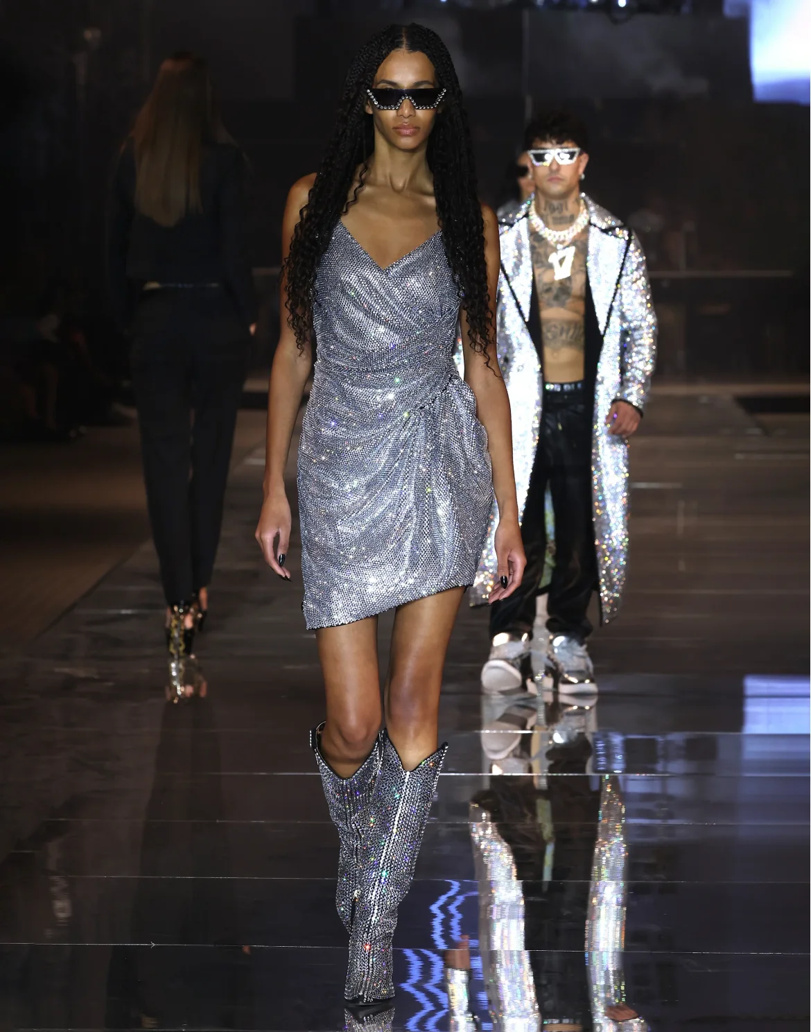 Drapped Mini Dress with Crystals, цвет: Прозрачный