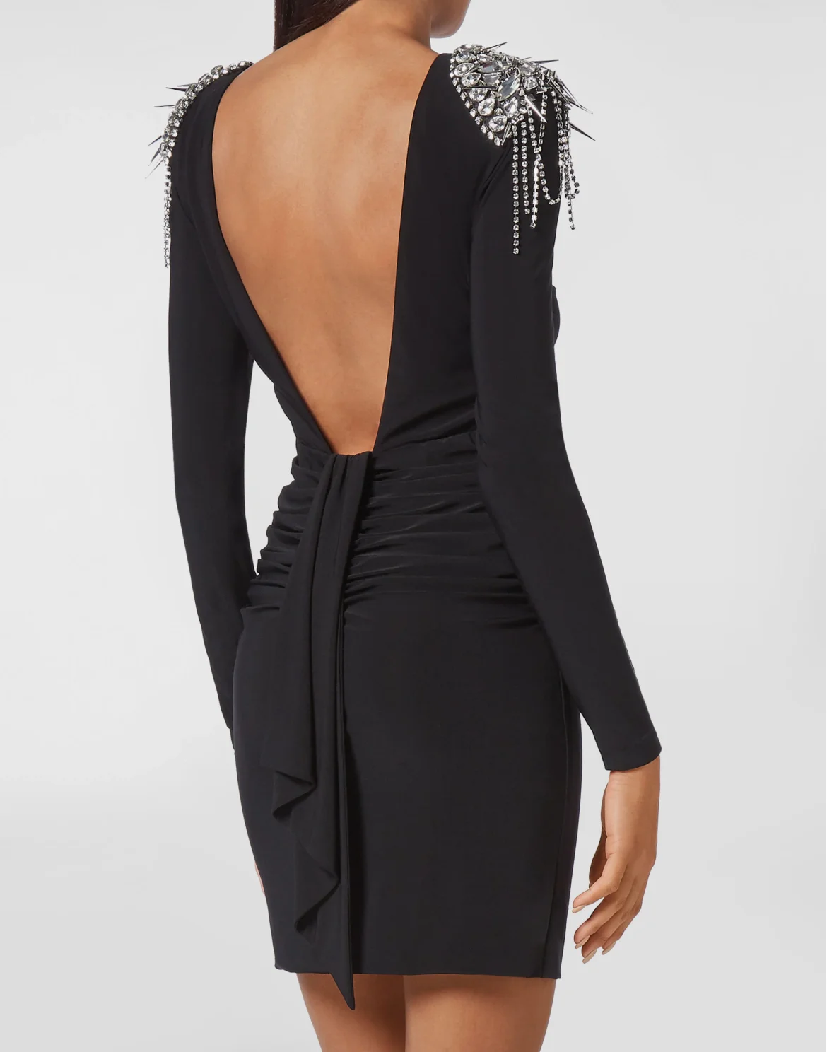 Draped Mini Dress with Crystals, цвет: Серый