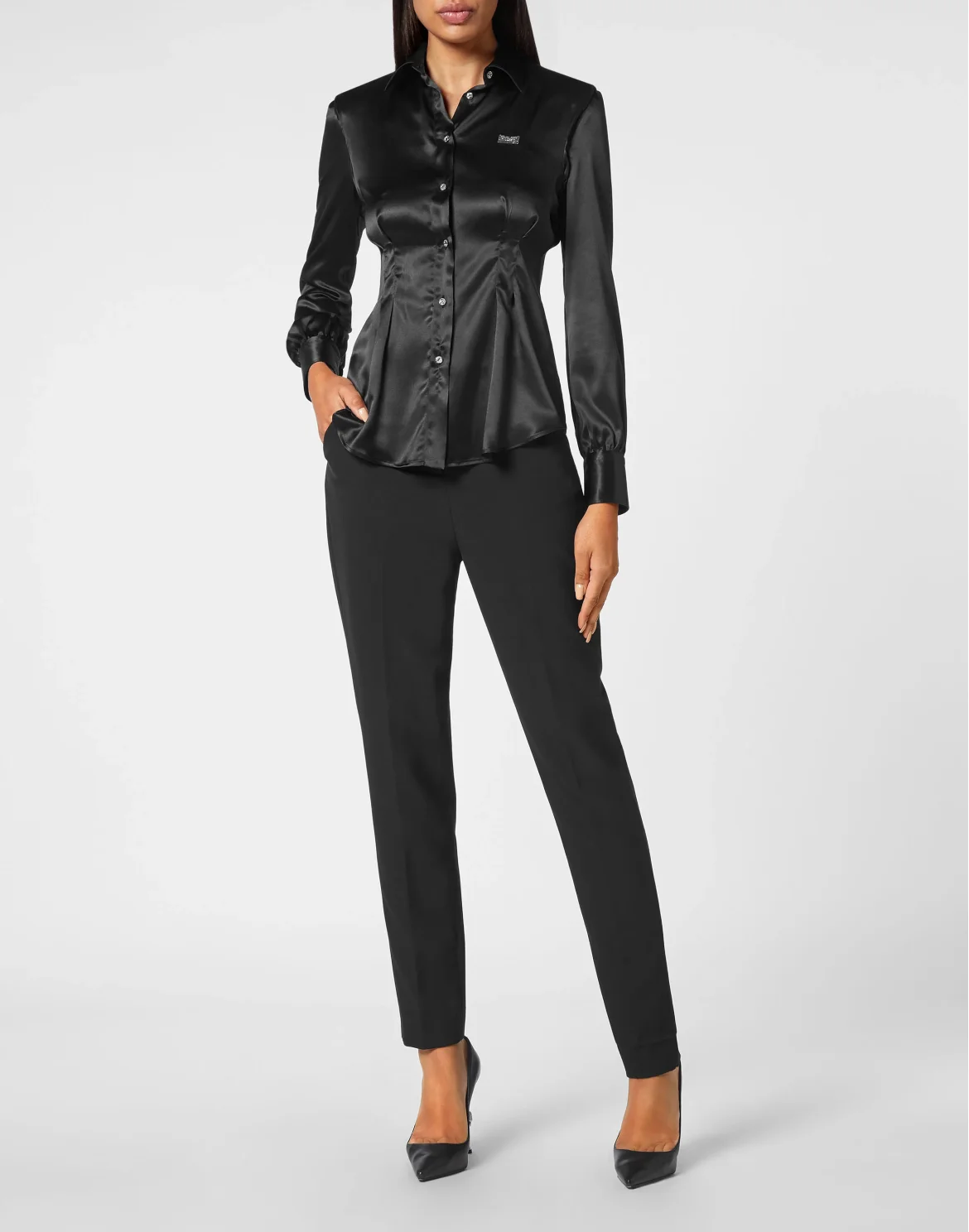 Silk Padded Shoulder Shirt, цвет: Черный