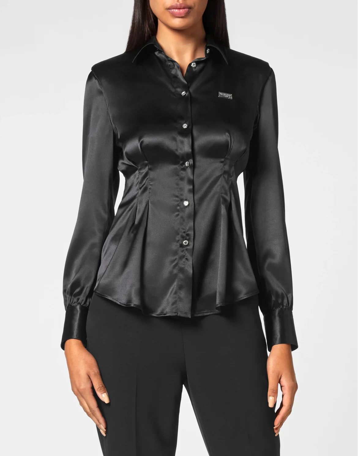Silk Padded Shoulder Shirt, цвет: Черный