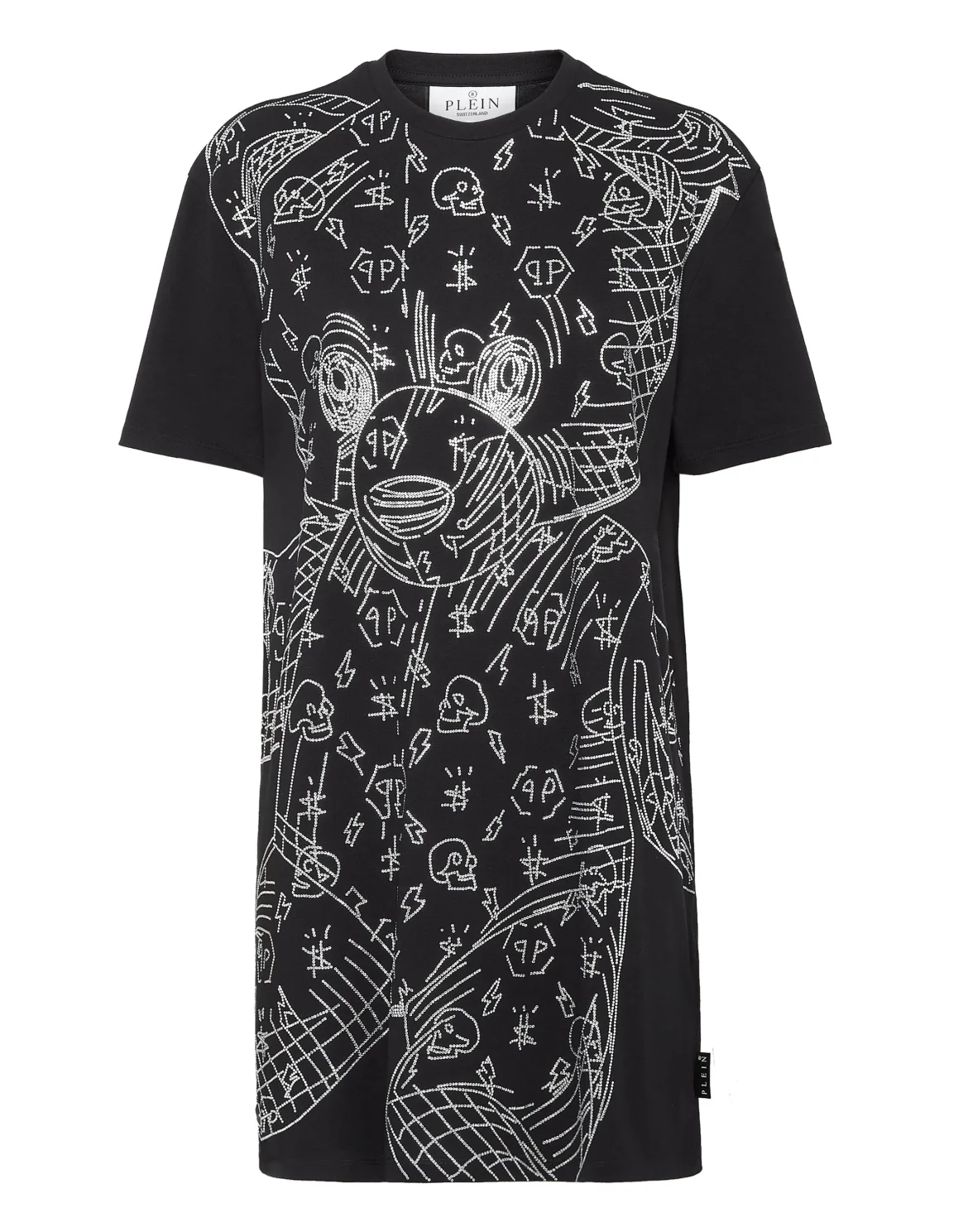 T-shirt Short Dresses Teddy Bear with Crystals, цвет: Черный