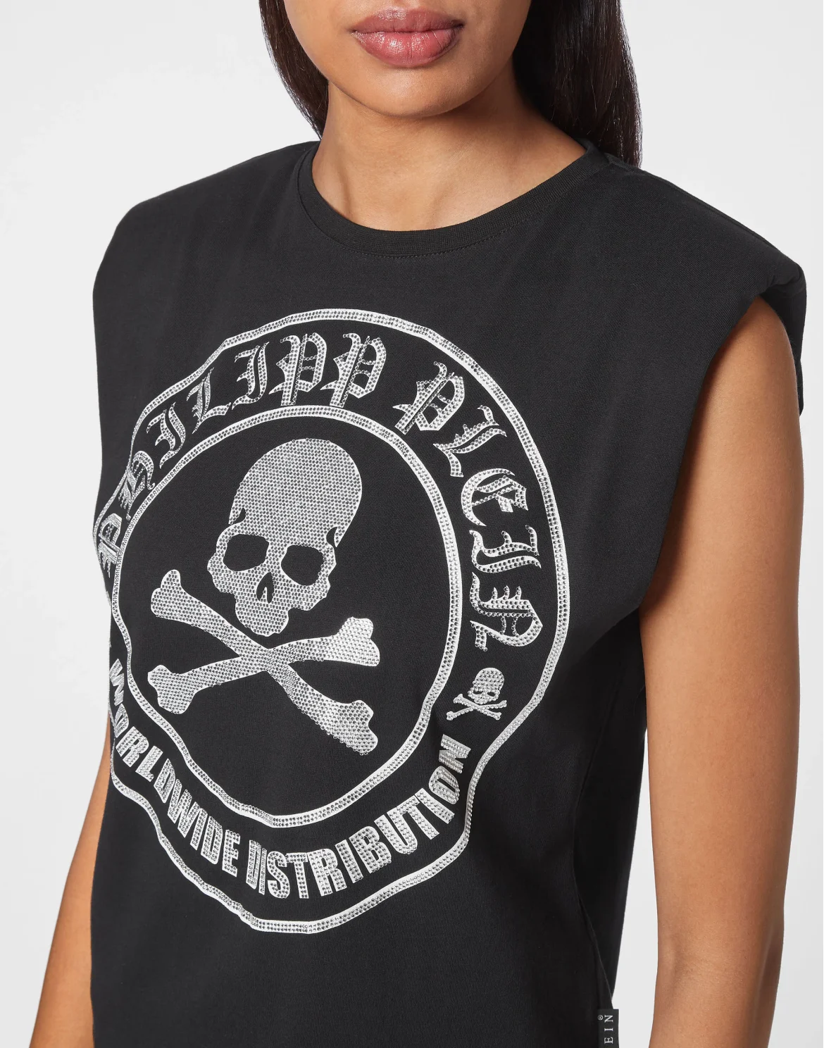 Sleeveless T-shirt Crystal Skull with Crystals, цвет: Черный