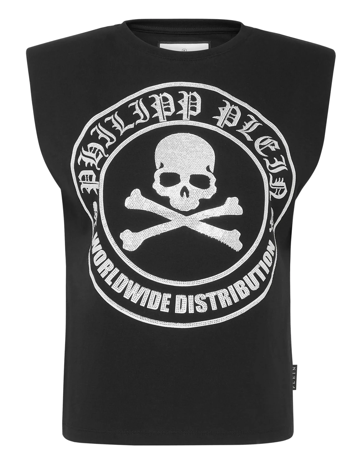 Sleeveless T-shirt Crystal Skull with Crystals, цвет: Черный