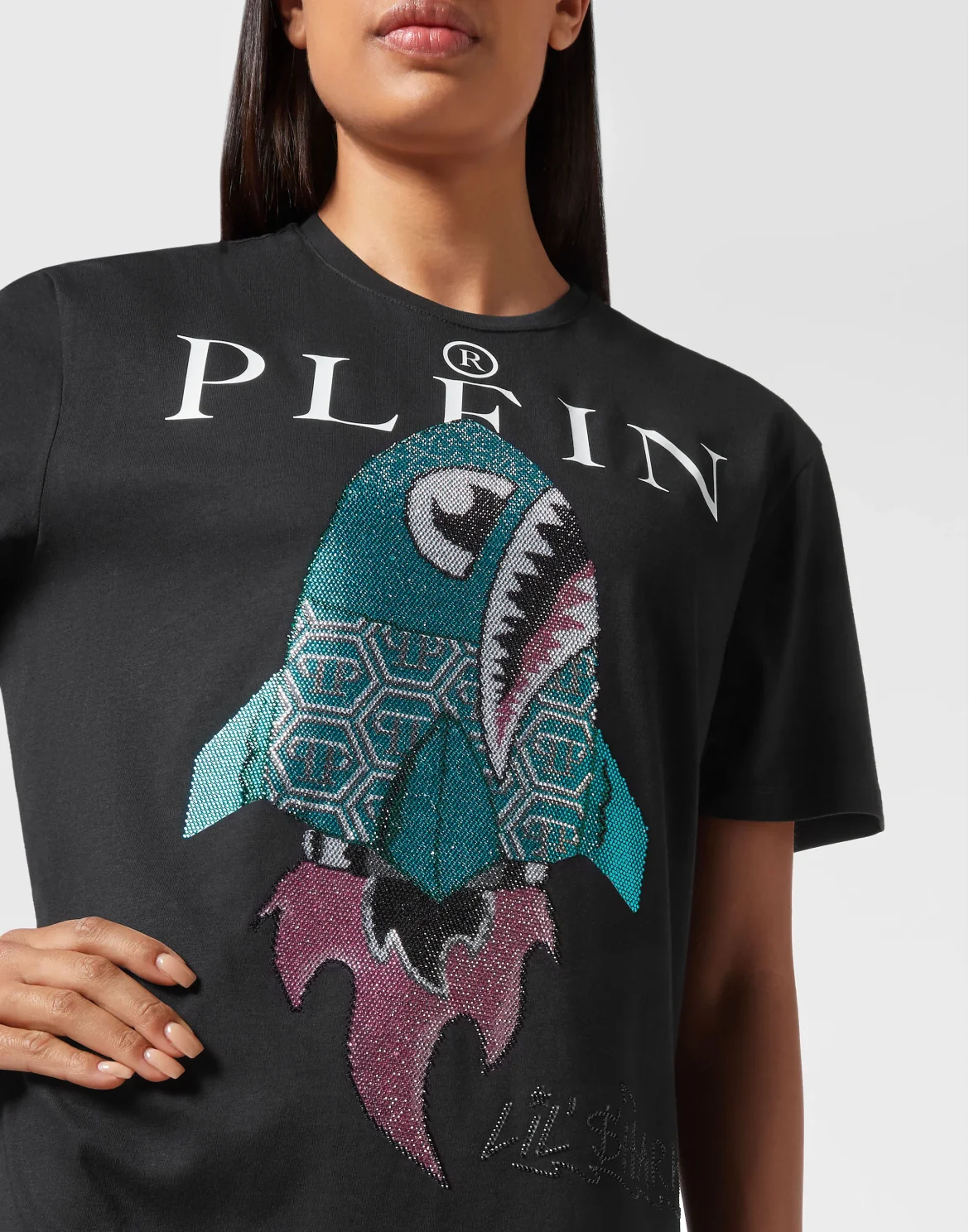 T-shirt Round Neck SS Man Fit Monsters with Crystals, цвет: Черный