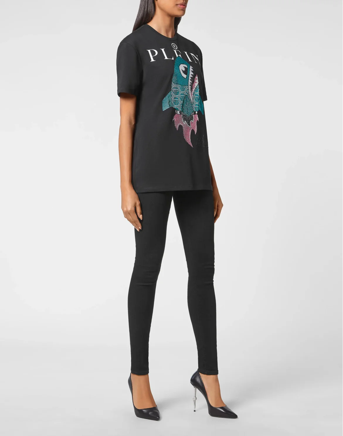 T-shirt Round Neck SS Man Fit Monsters with Crystals, цвет: Черный