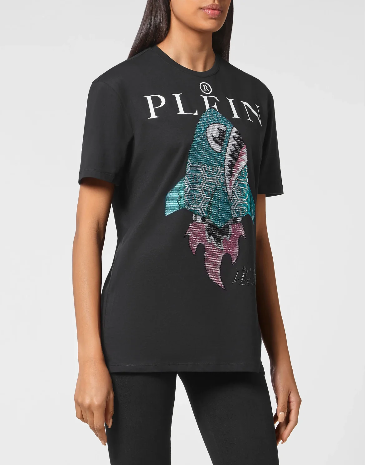 T-shirt Round Neck SS Man Fit Monsters with Crystals, цвет: Черный