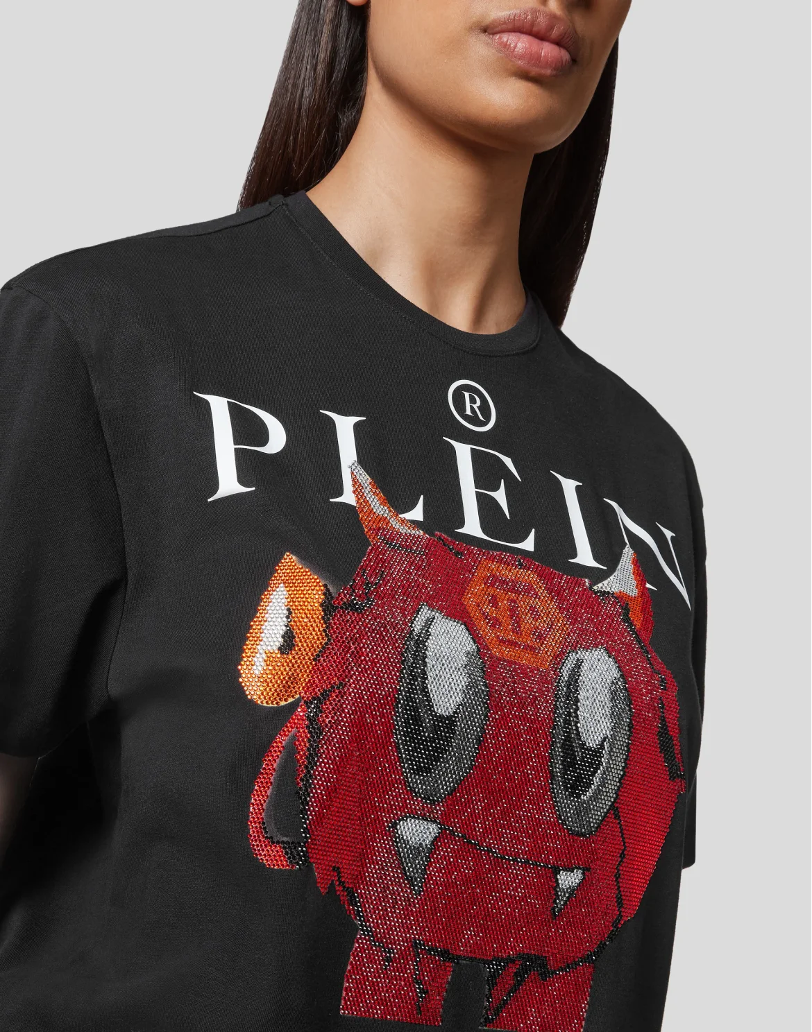 T-shirt Round Neck SS Man Fit Monsters with Crystals, цвет: Черный