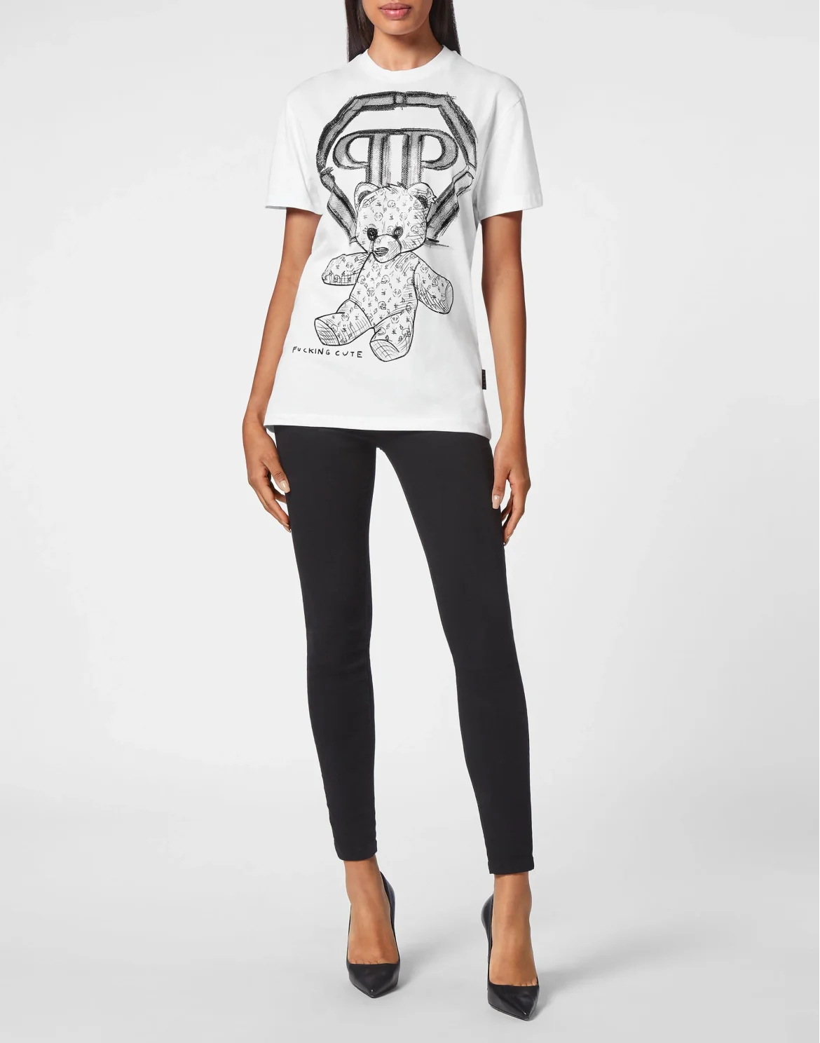 T-shirt Round Neck SS Man Fit Teddy Bear with Crystals, цвет: Белый