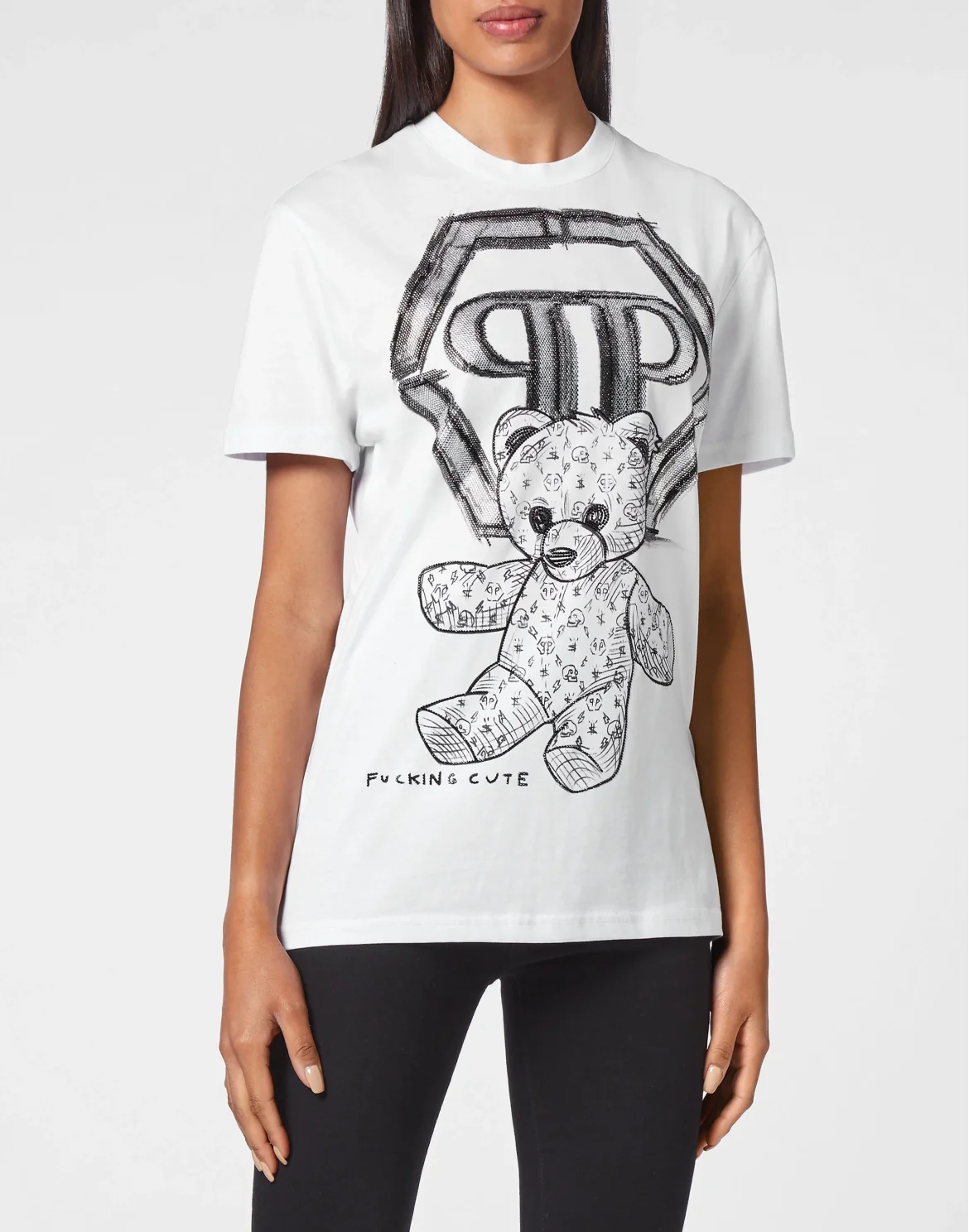 T-shirt Round Neck SS Man Fit Teddy Bear with Crystals, цвет: Белый