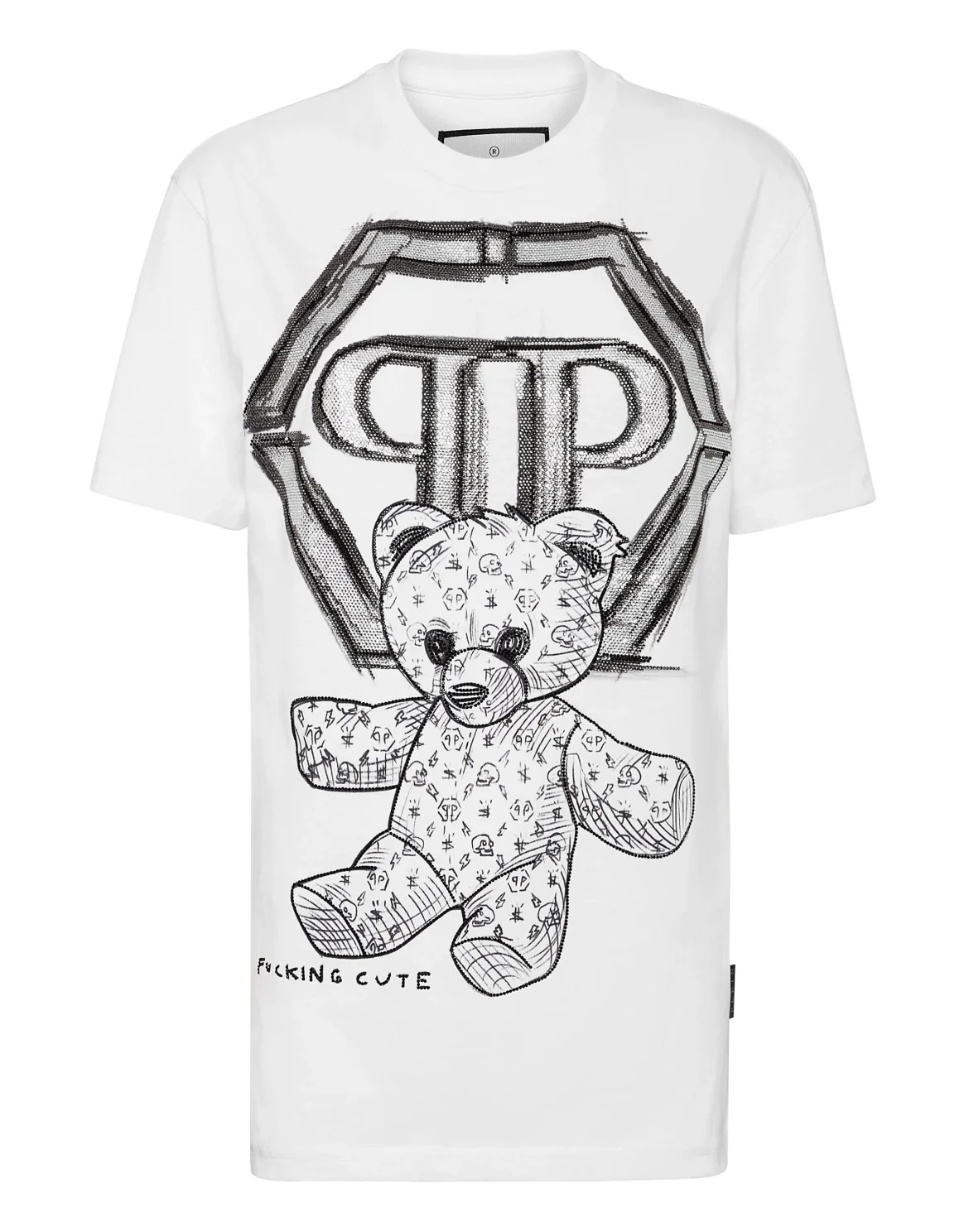 T-shirt Round Neck SS Man Fit Teddy Bear with Crystals, цвет: Белый