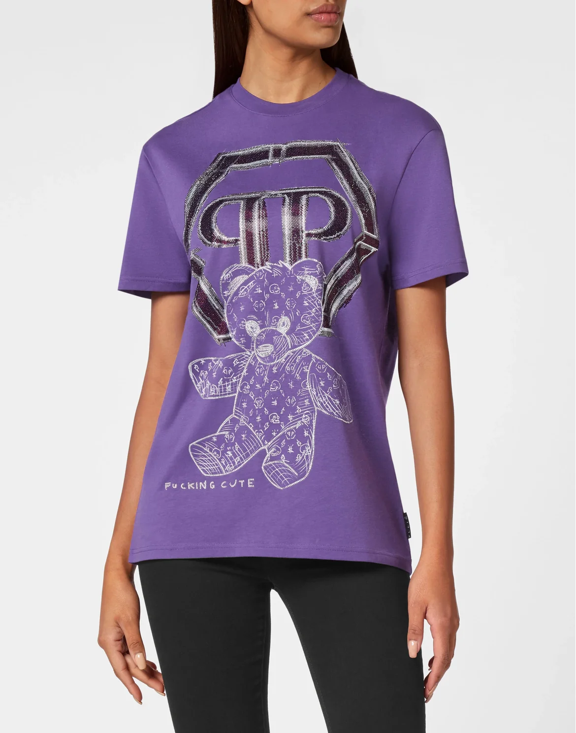 T-shirt Round Neck SS Man Fit Teddy Bear with Crystals, цвет: Фиолетовый