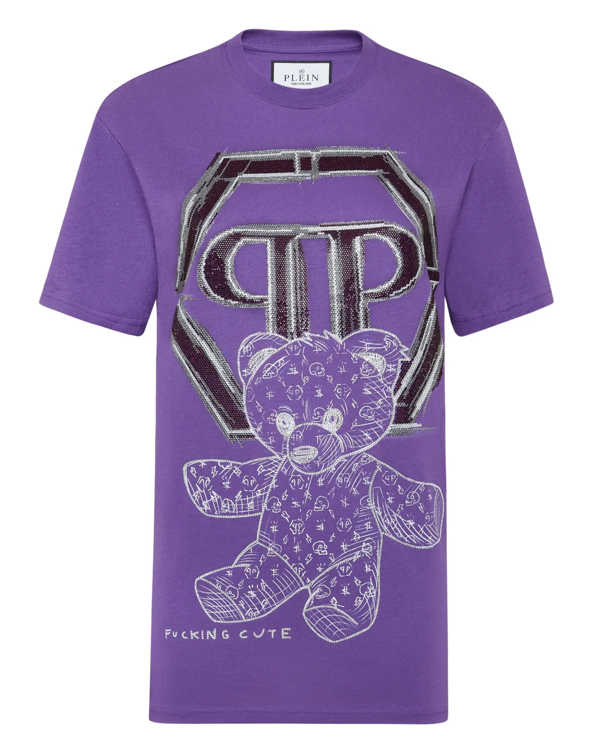 T-shirt Round Neck SS Man Fit Teddy Bear with Crystals, цвет: Фиолетовый