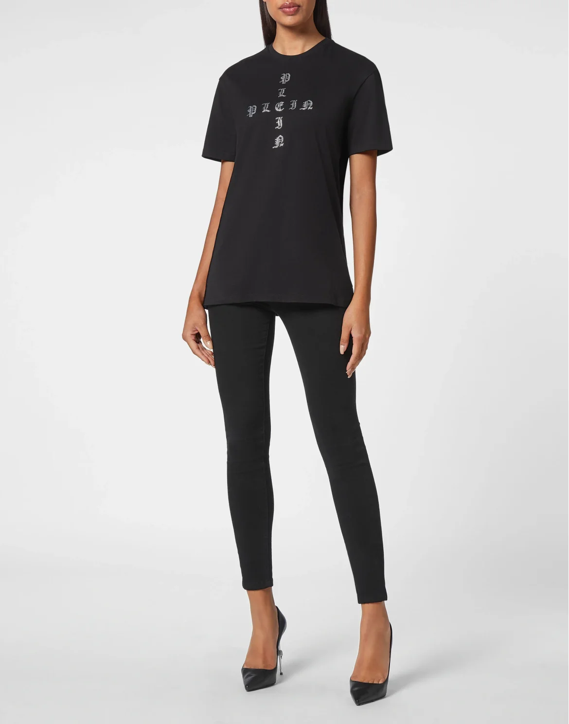 T-shirt Round Neck SS Man Fit Gothic Plein with Crystals, цвет: Черный