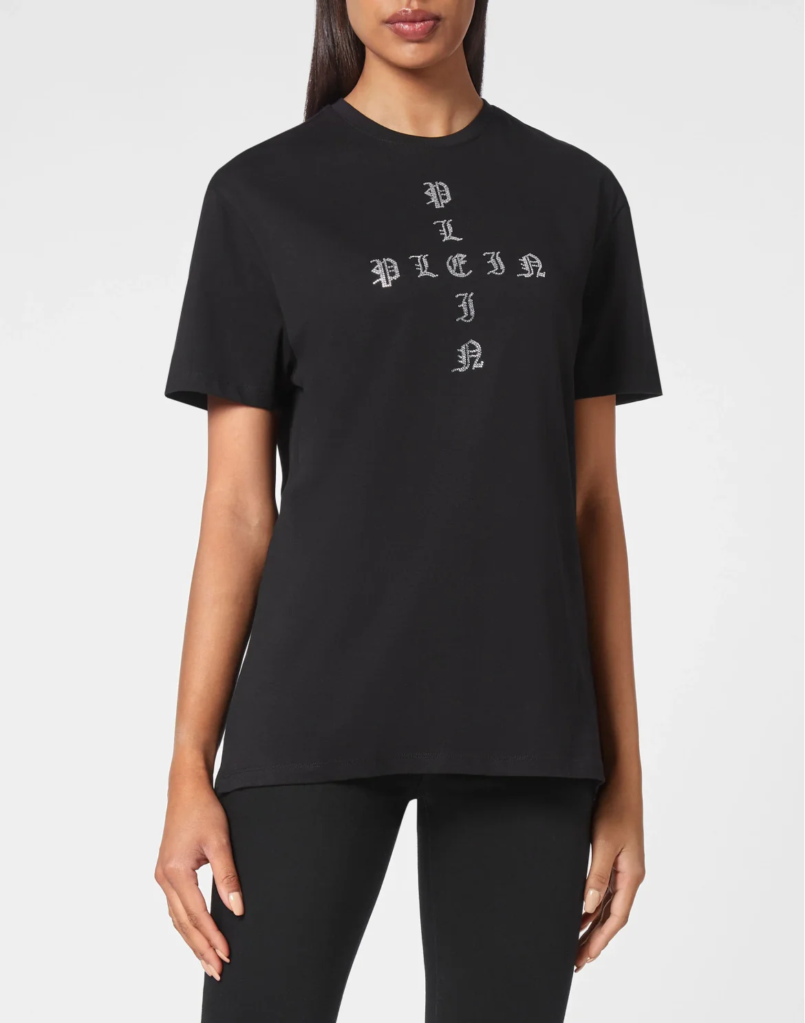 T-shirt Round Neck SS Man Fit Gothic Plein with Crystals, цвет: Черный