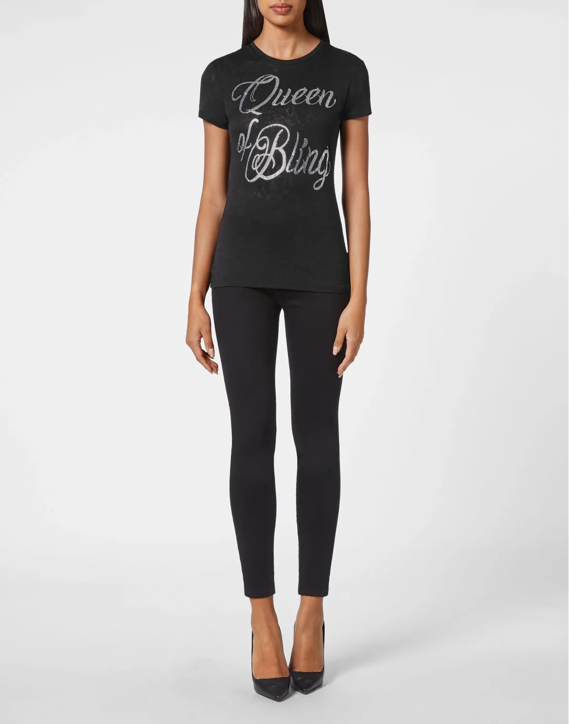 T-shirt Round Neck SS Sexy Pure Fit with Crystals, цвет: Черный