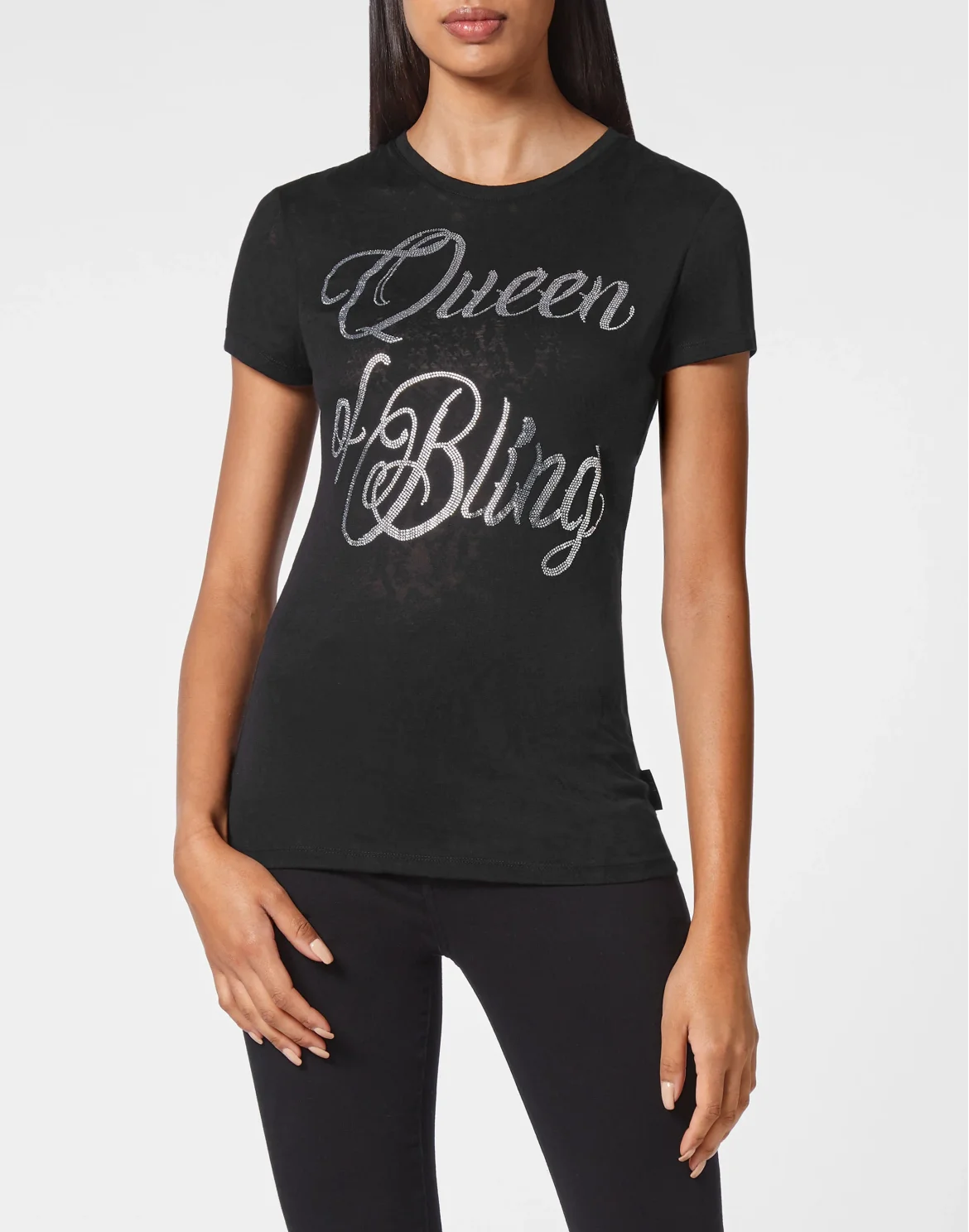 T-shirt Round Neck SS Sexy Pure Fit with Crystals, цвет: Черный