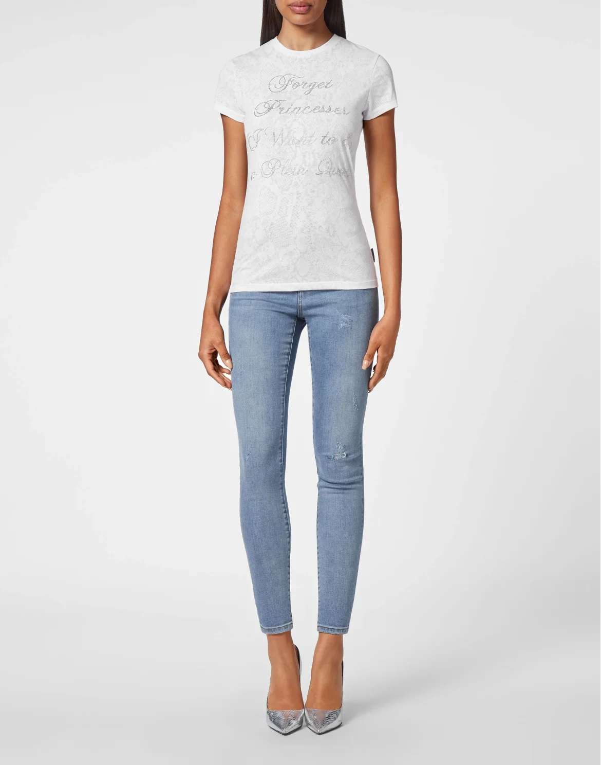 T-shirt Round Neck SS Sexy Pure Fit with Crystals, цвет: Белый