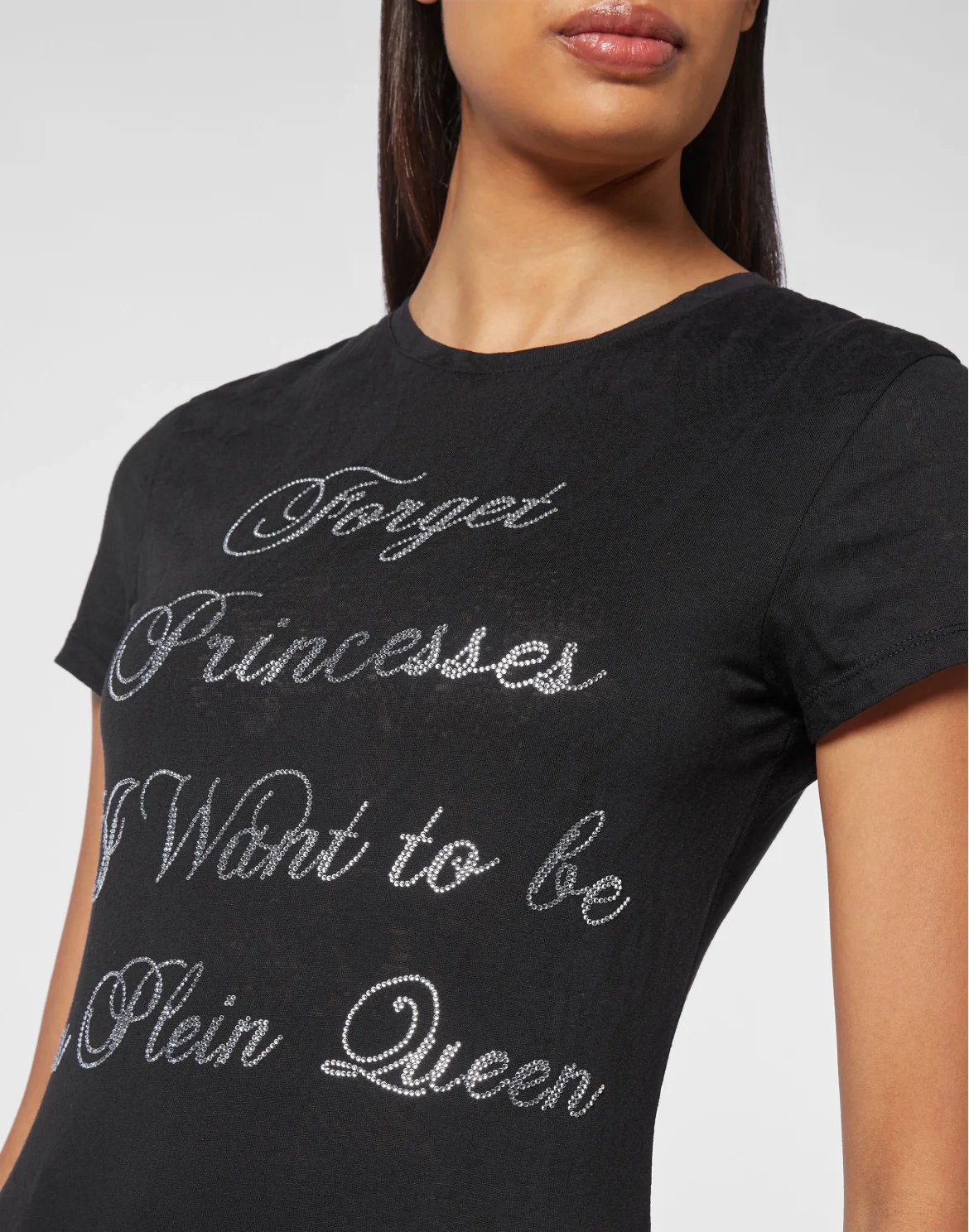 T-shirt Round Neck SS Sexy Pure Fit with Crystals, цвет: Черный