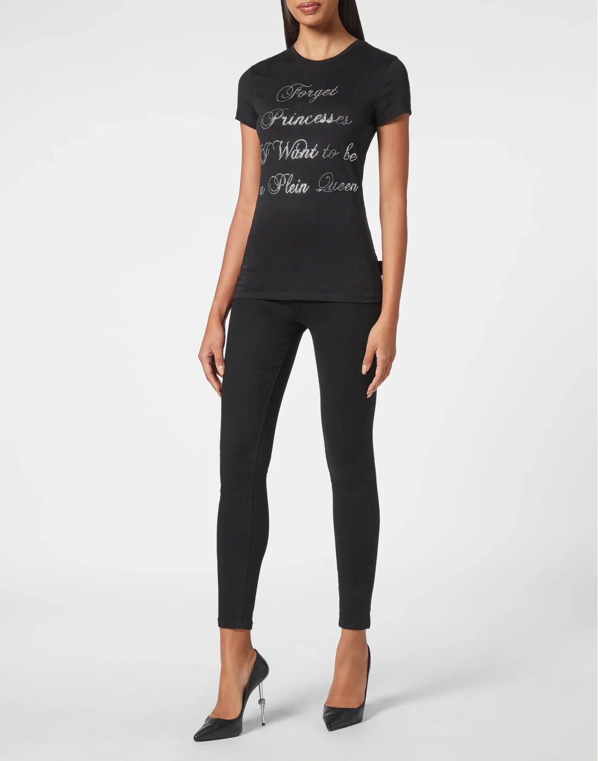 T-shirt Round Neck SS Sexy Pure Fit with Crystals, цвет: Черный