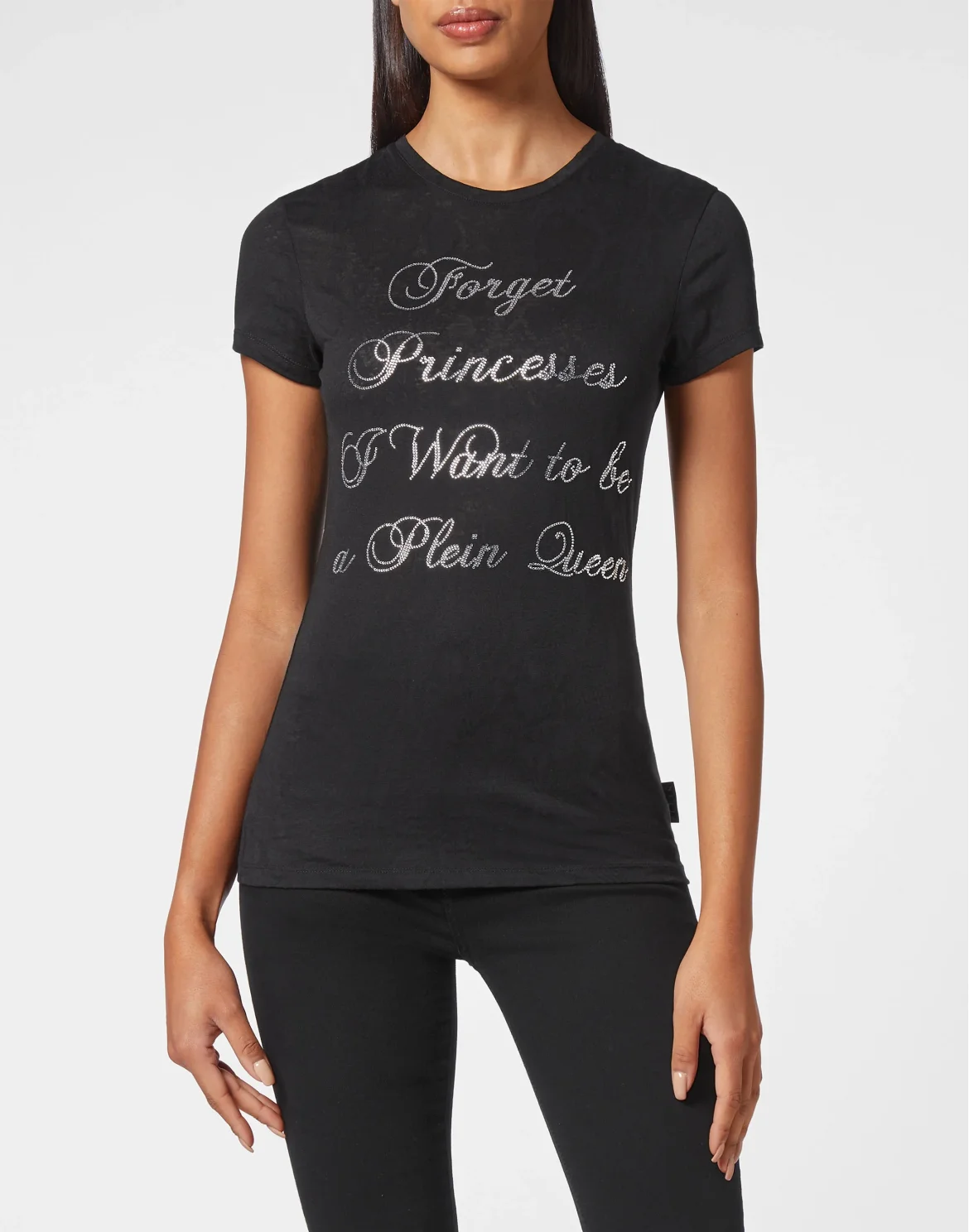T-shirt Round Neck SS Sexy Pure Fit with Crystals, цвет: Черный
