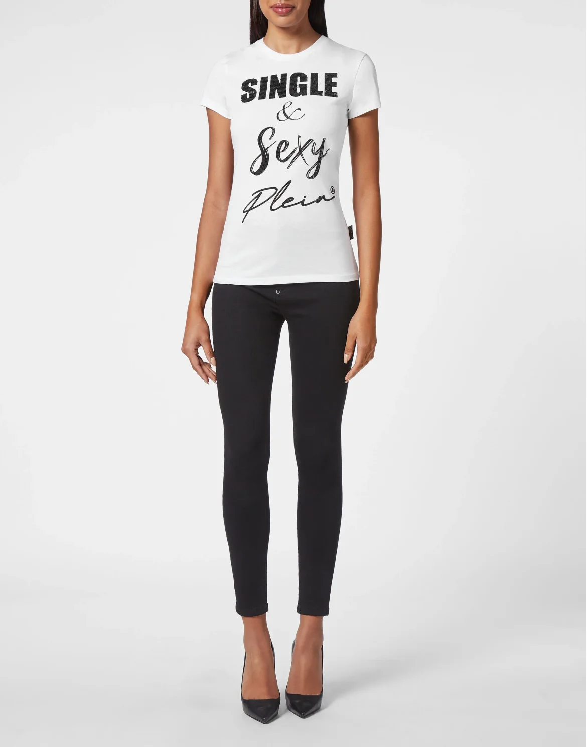 T-shirt Round Neck SS Sexy Pure Fit  with Crystals, цвет: Белый