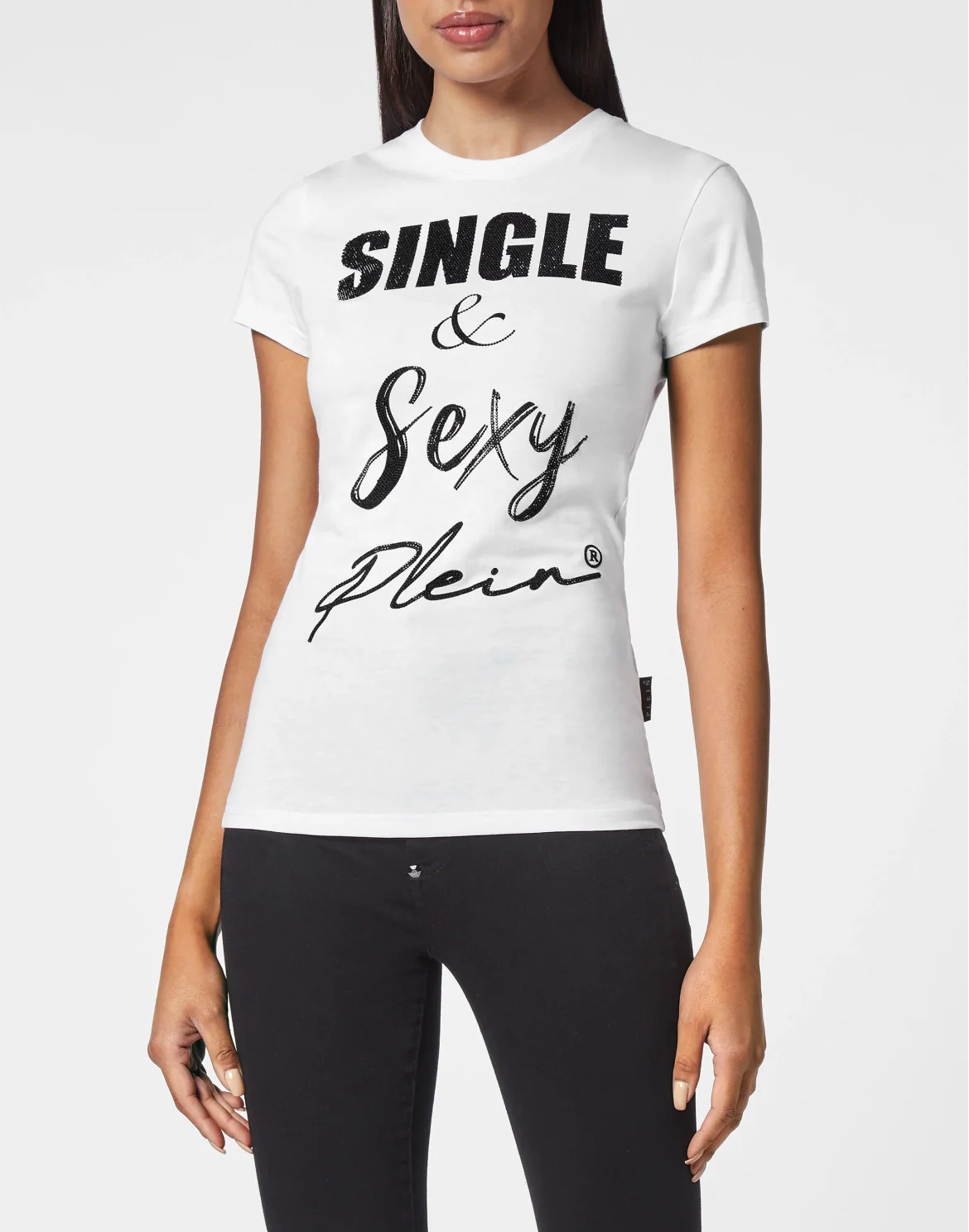 T-shirt Round Neck SS Sexy Pure Fit  with Crystals, цвет: Белый