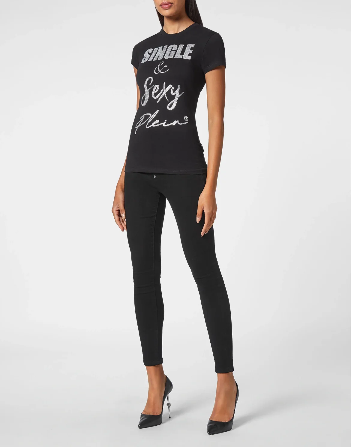 T-shirt Round Neck SS Sexy Pure Fit  with Crystals, цвет: Черный