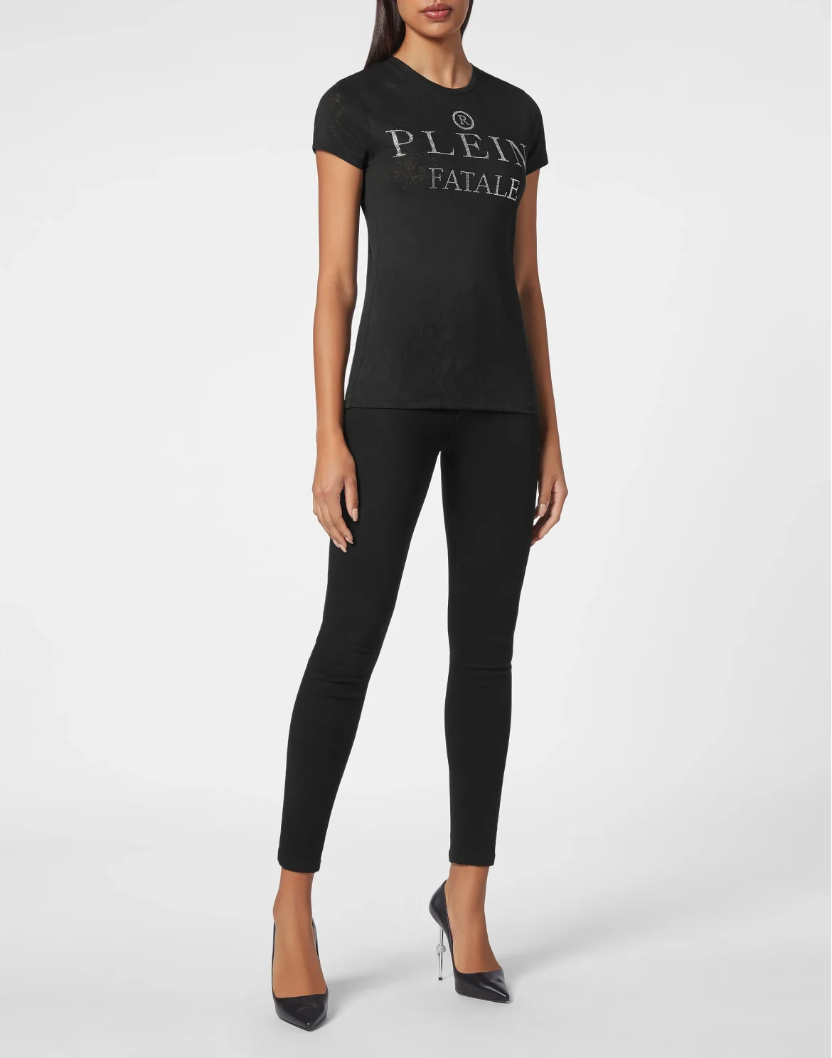 T-shirt Round Neck SS Sexy Pure Fit with Crystals, цвет: Черный