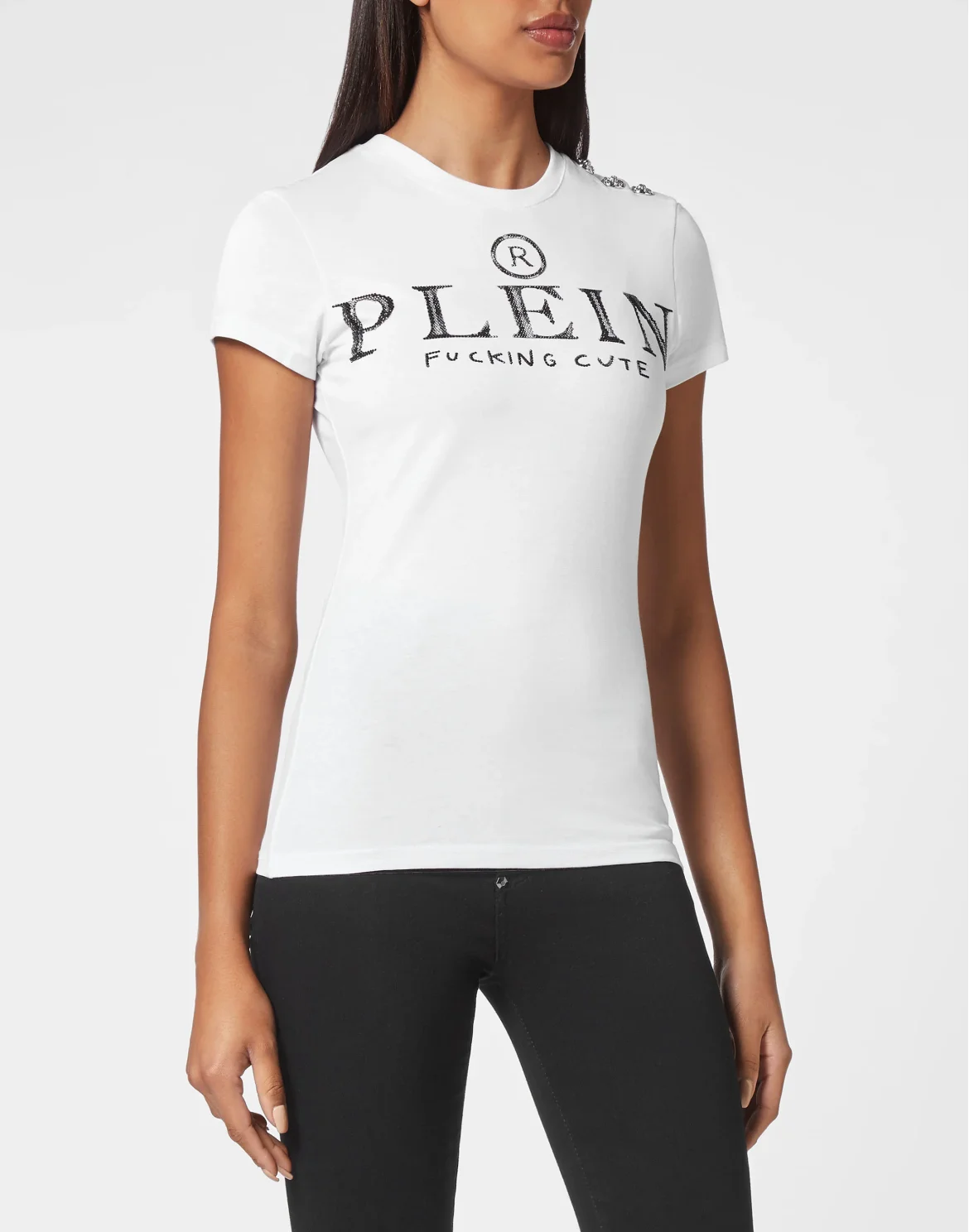 T-shirt Round Neck SS Sexy Pure Fit with Crystals, цвет: Белый