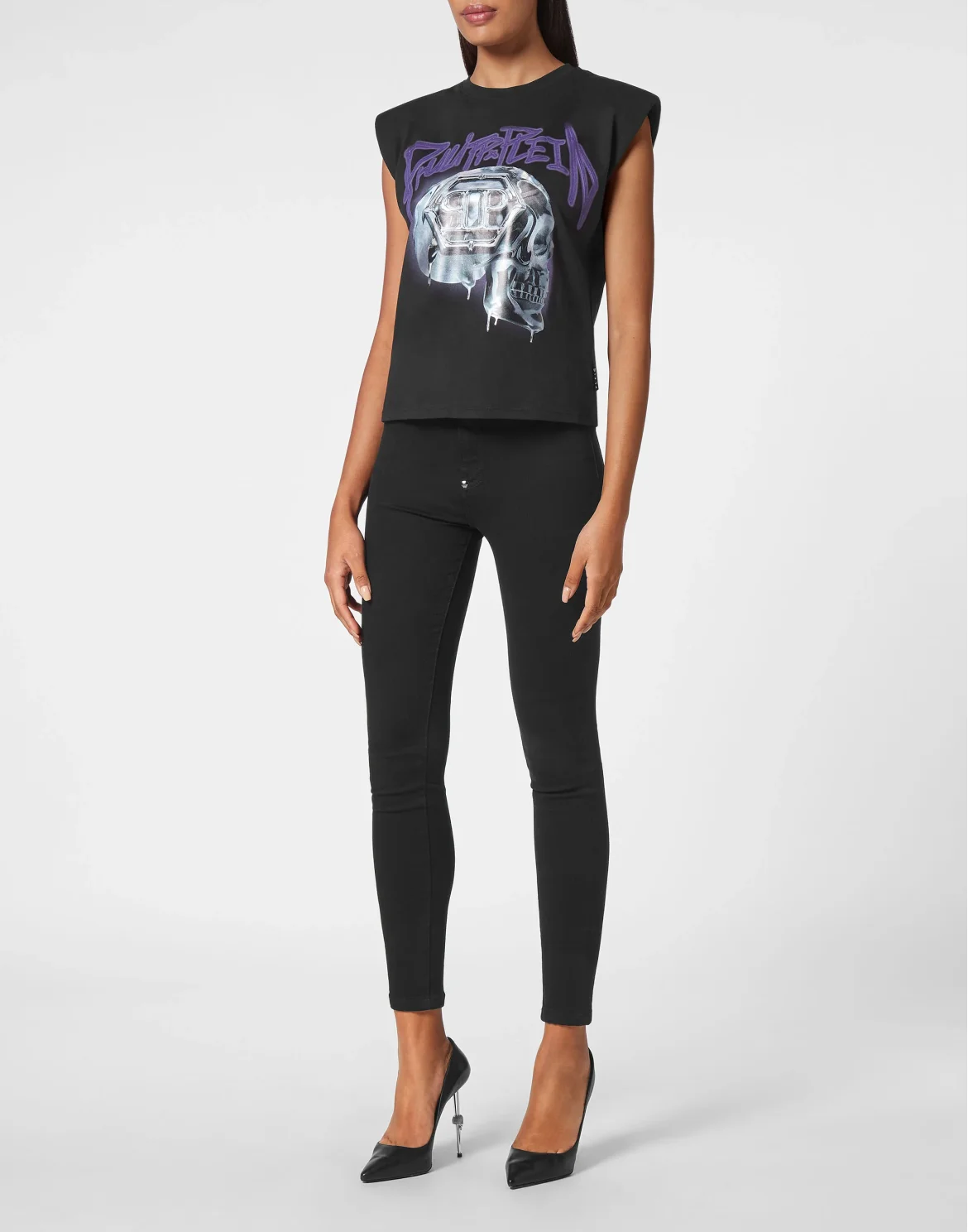 Tank Top Padded Shoulder Skull, цвет: Черный