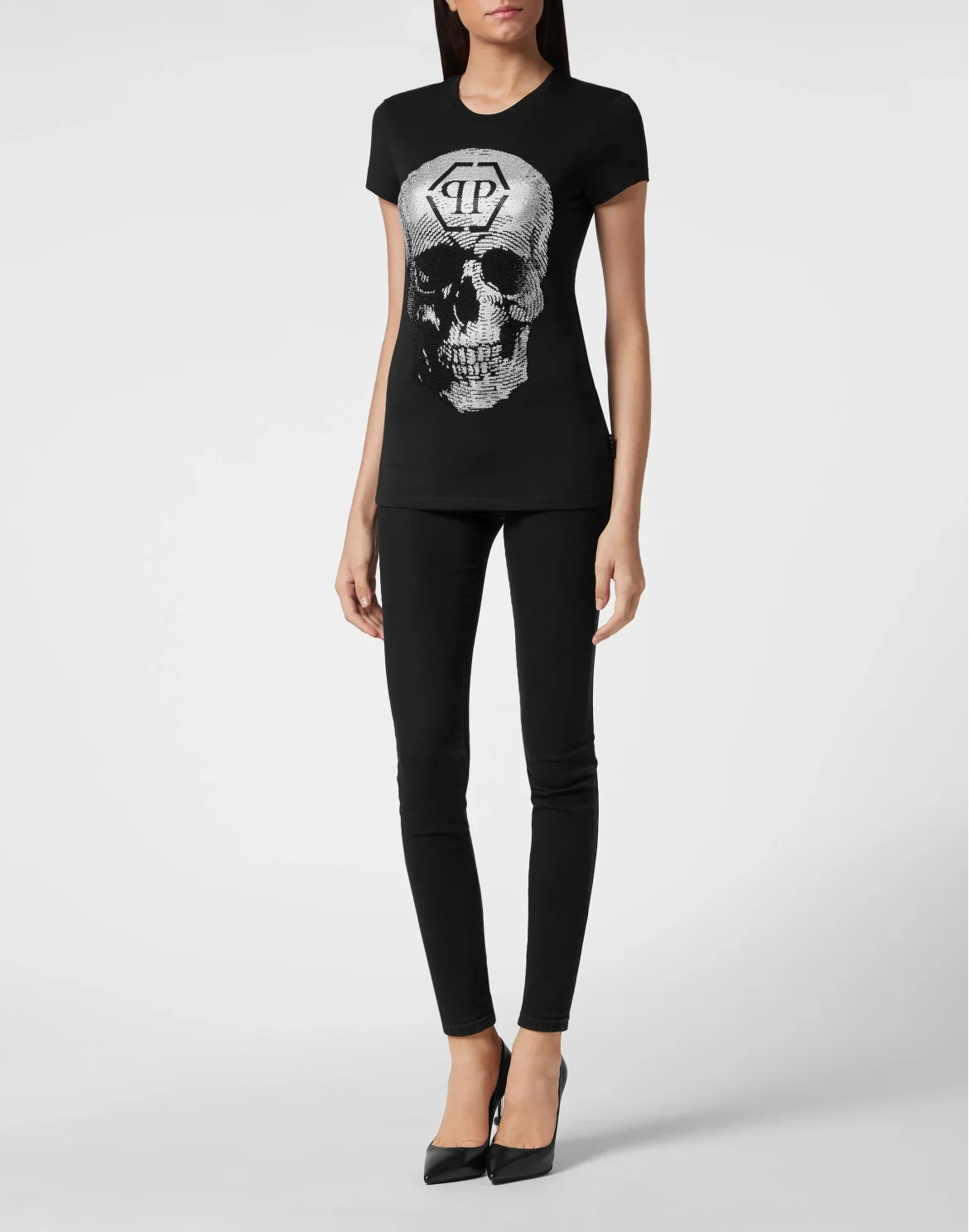 T-shirt Sexy Pure Fit Skull with Crystals, цвет: Черный