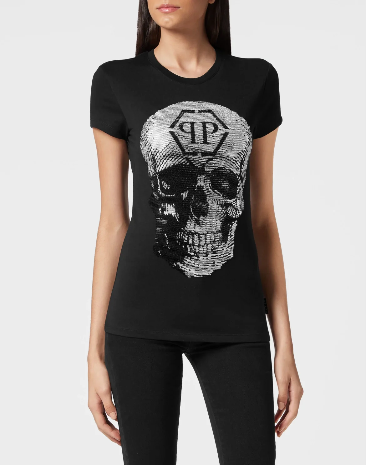 T-shirt Sexy Pure Fit Skull with Crystals, цвет: Черный
