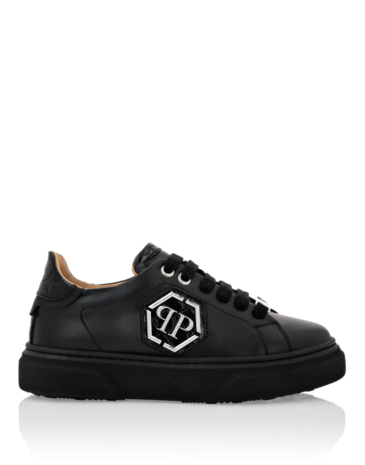 LEATHER LO-TOP SNEAKERS HEXAGON, цвет: Черный