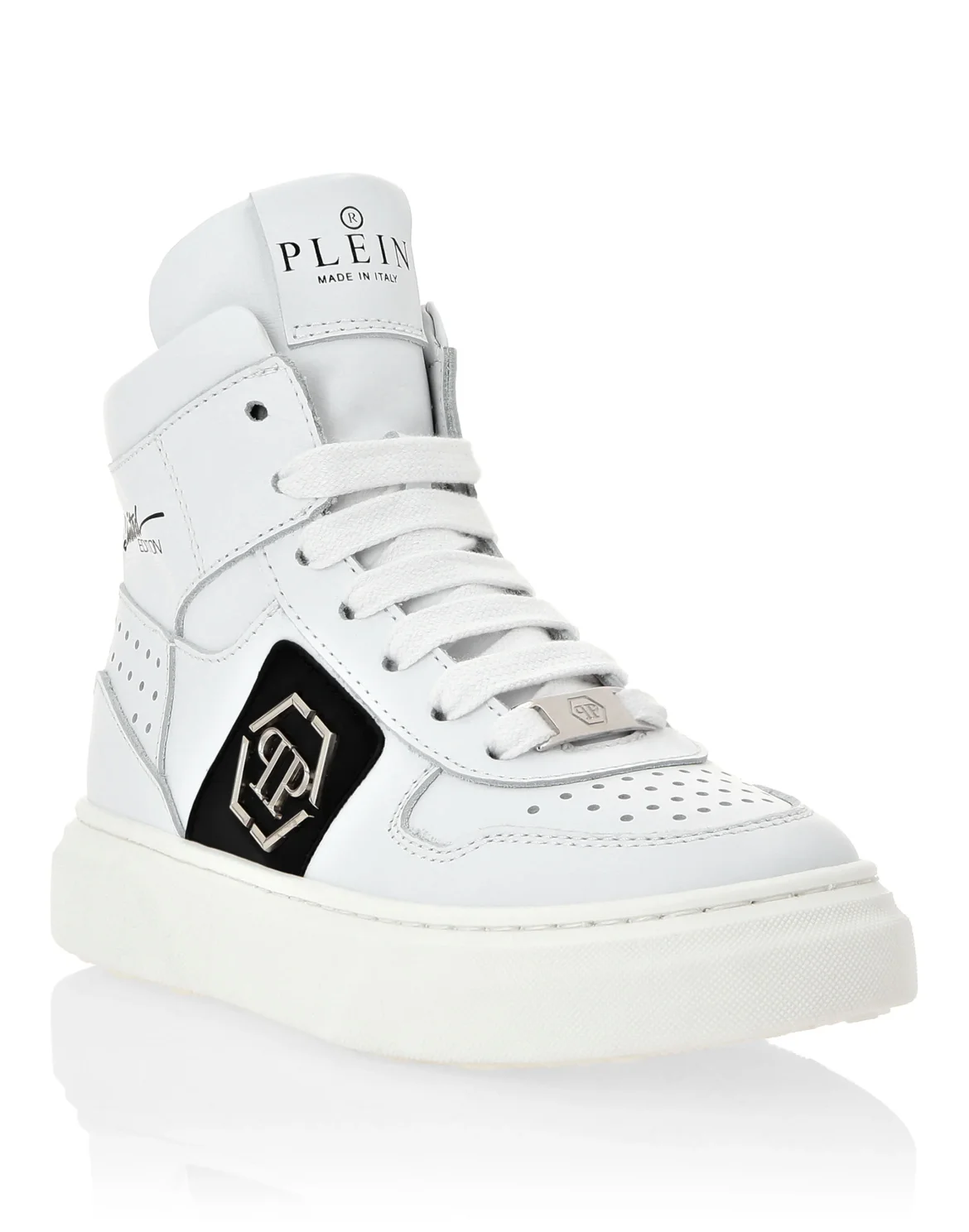 LEATHER HI-TOP SNEAKERS HEXAGON AND LIMITED EDITION PRINT, цвет: Белый