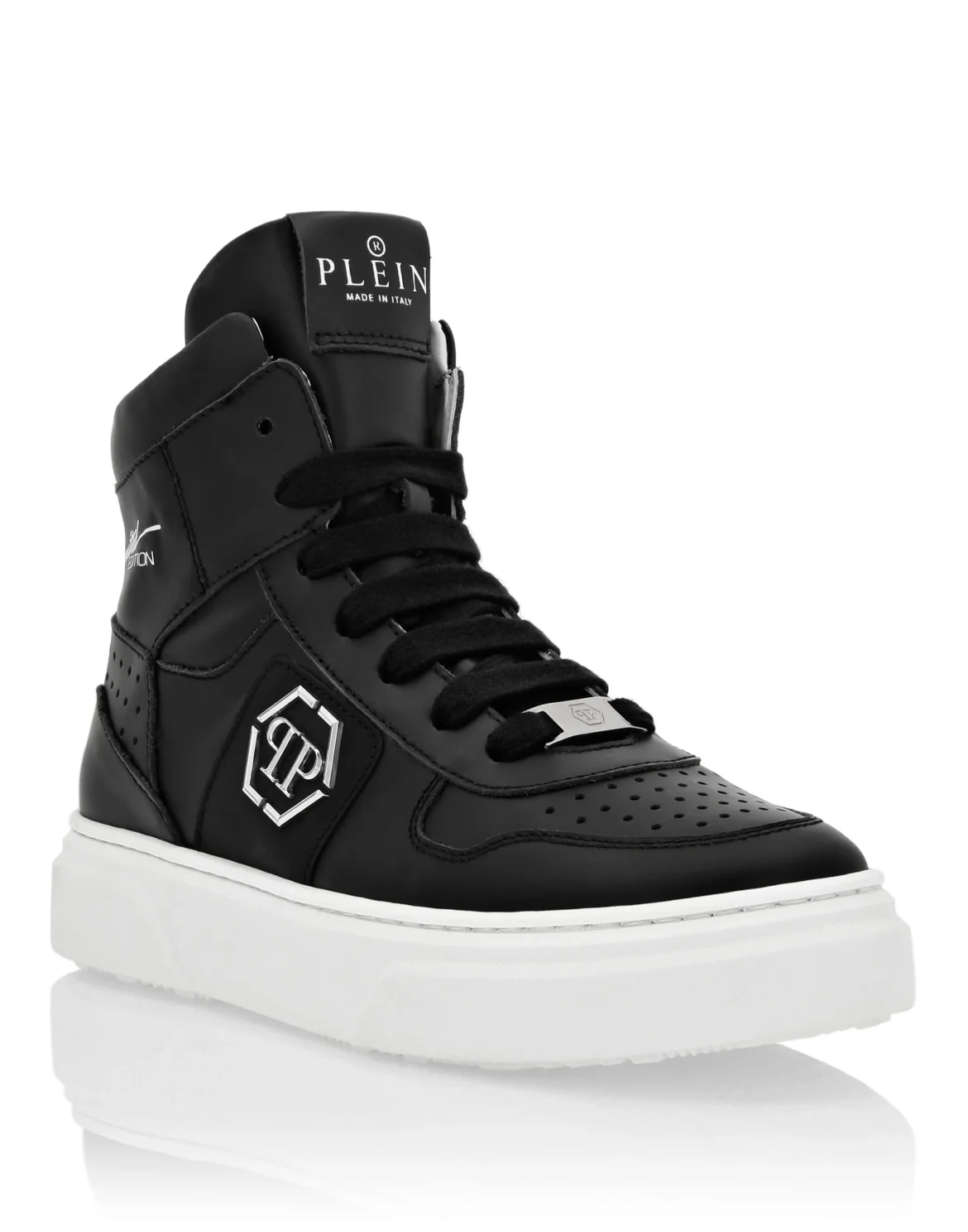 LEATHER HI-TOP SNEAKERS HEXAGON AND LIMITED EDITION PRINT, цвет: Черный
