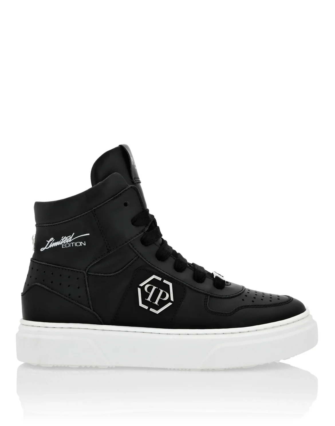 LEATHER HI-TOP SNEAKERS HEXAGON AND LIMITED EDITION PRINT, цвет: Черный