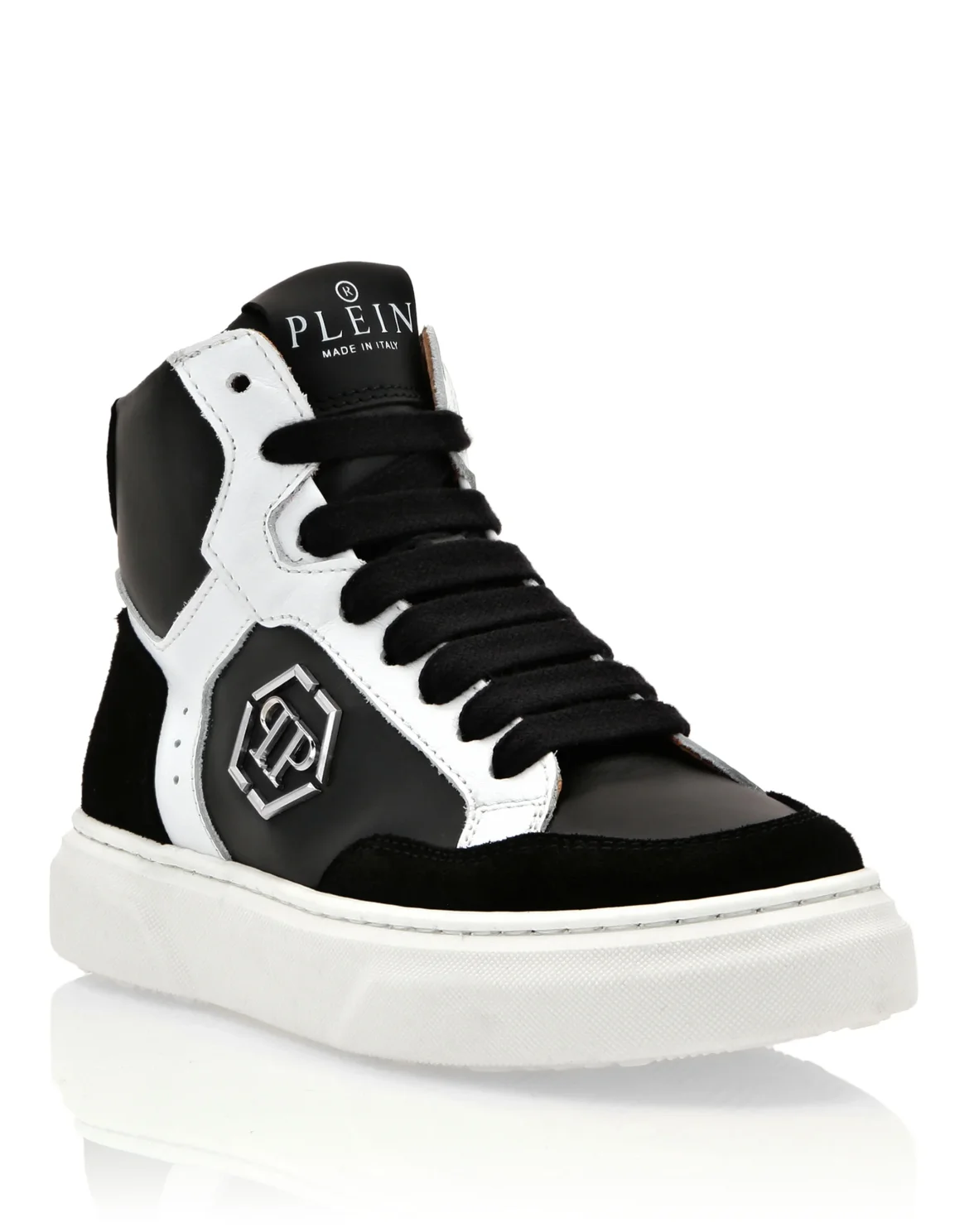 LEATHER HI-TOP SNEAKERS HEXAGON, цвет: Черный