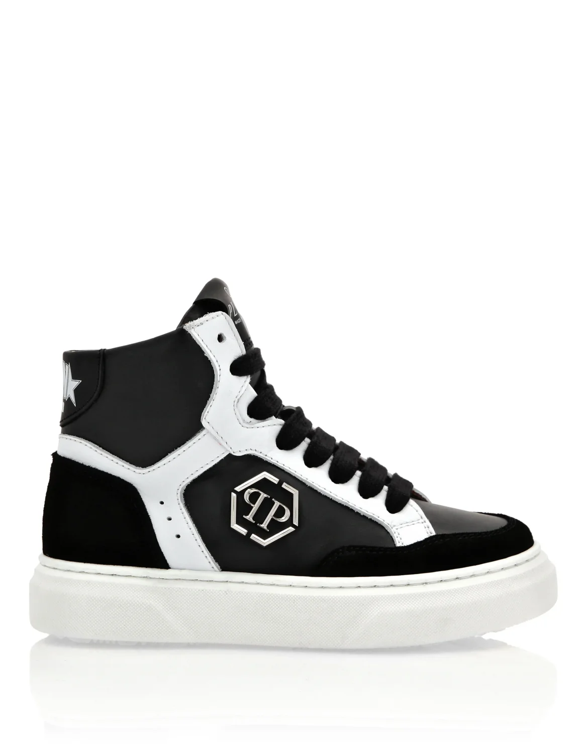 LEATHER HI-TOP SNEAKERS HEXAGON, цвет: Черный