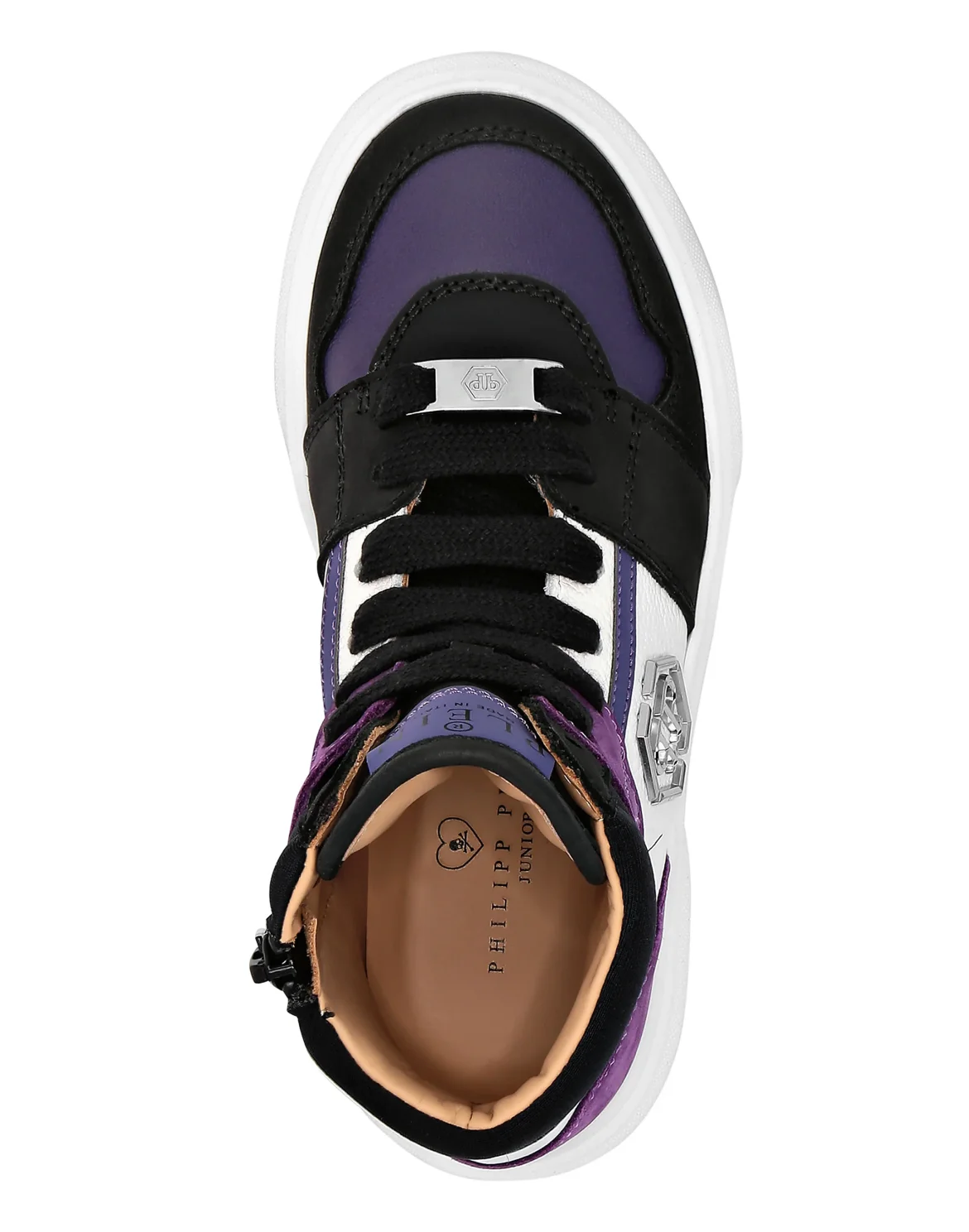 LEATHER HI-TOP SNEAKERS MIX MATERIALS HEXAGON AND PLEIN, цвет: Фиолетовый