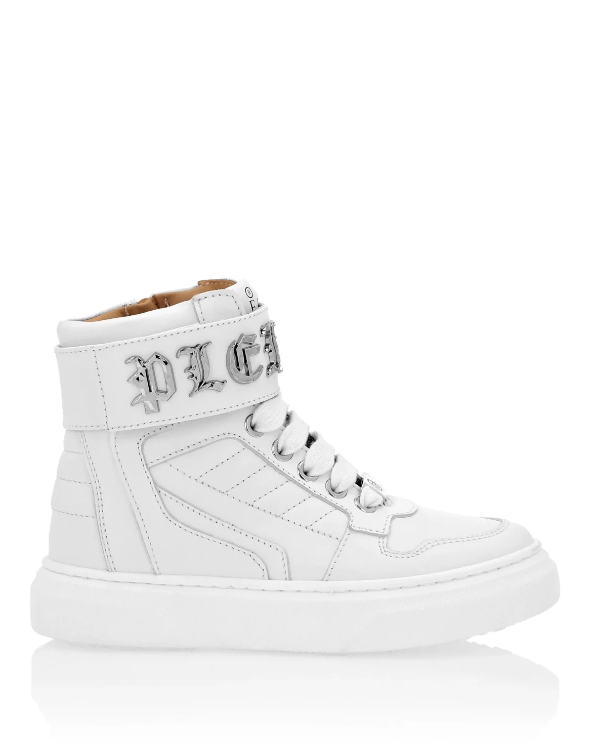 LEATHER HI-TOP SNEAKERS GOTHIC PLEIN, цвет: Белый