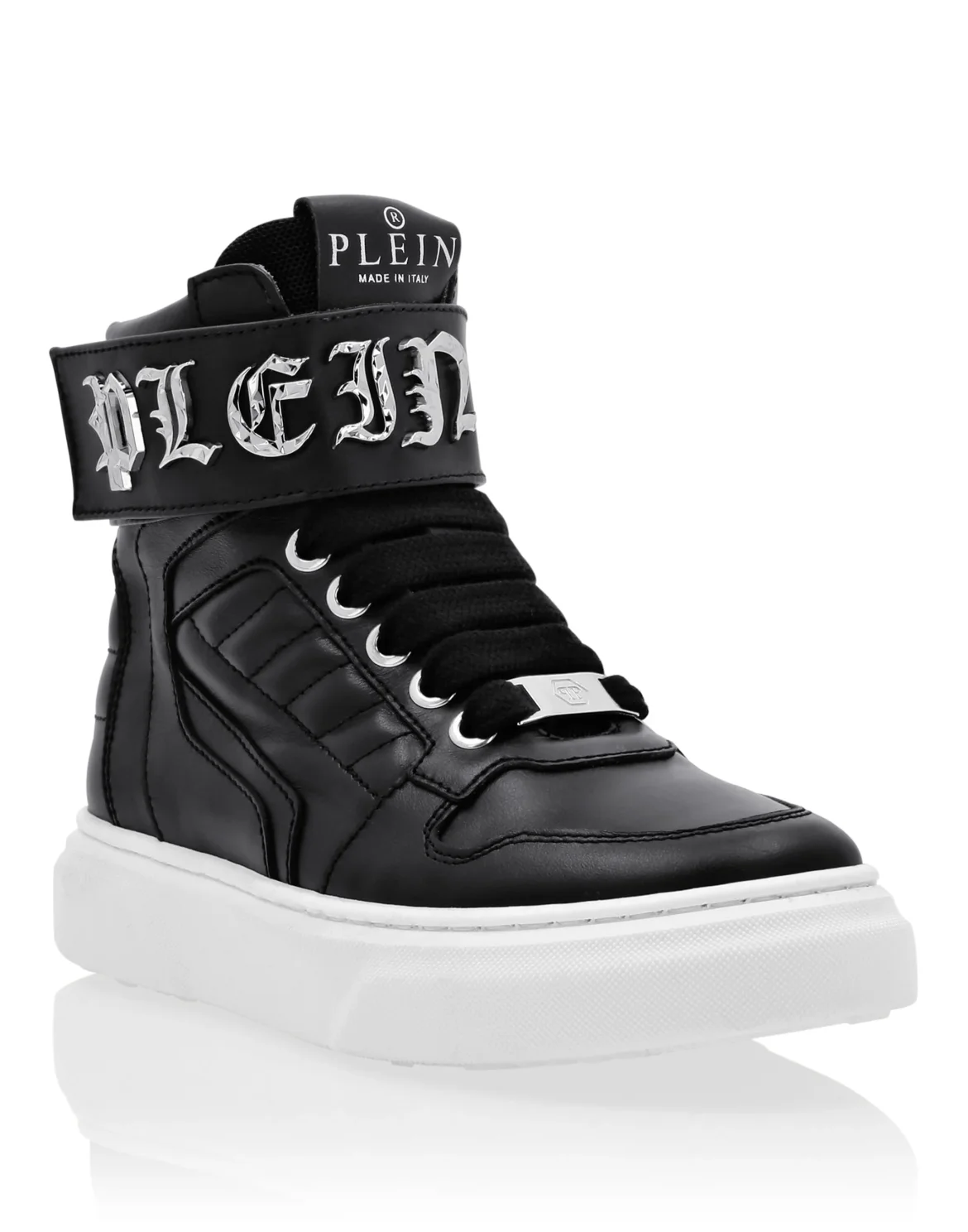 LEATHER HI-TOP SNEAKERS GOTHIC PLEIN, цвет: Черный