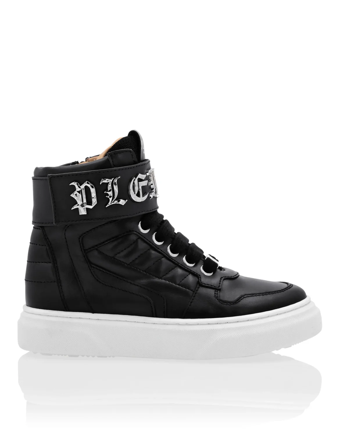 LEATHER HI-TOP SNEAKERS GOTHIC PLEIN, цвет: Черный