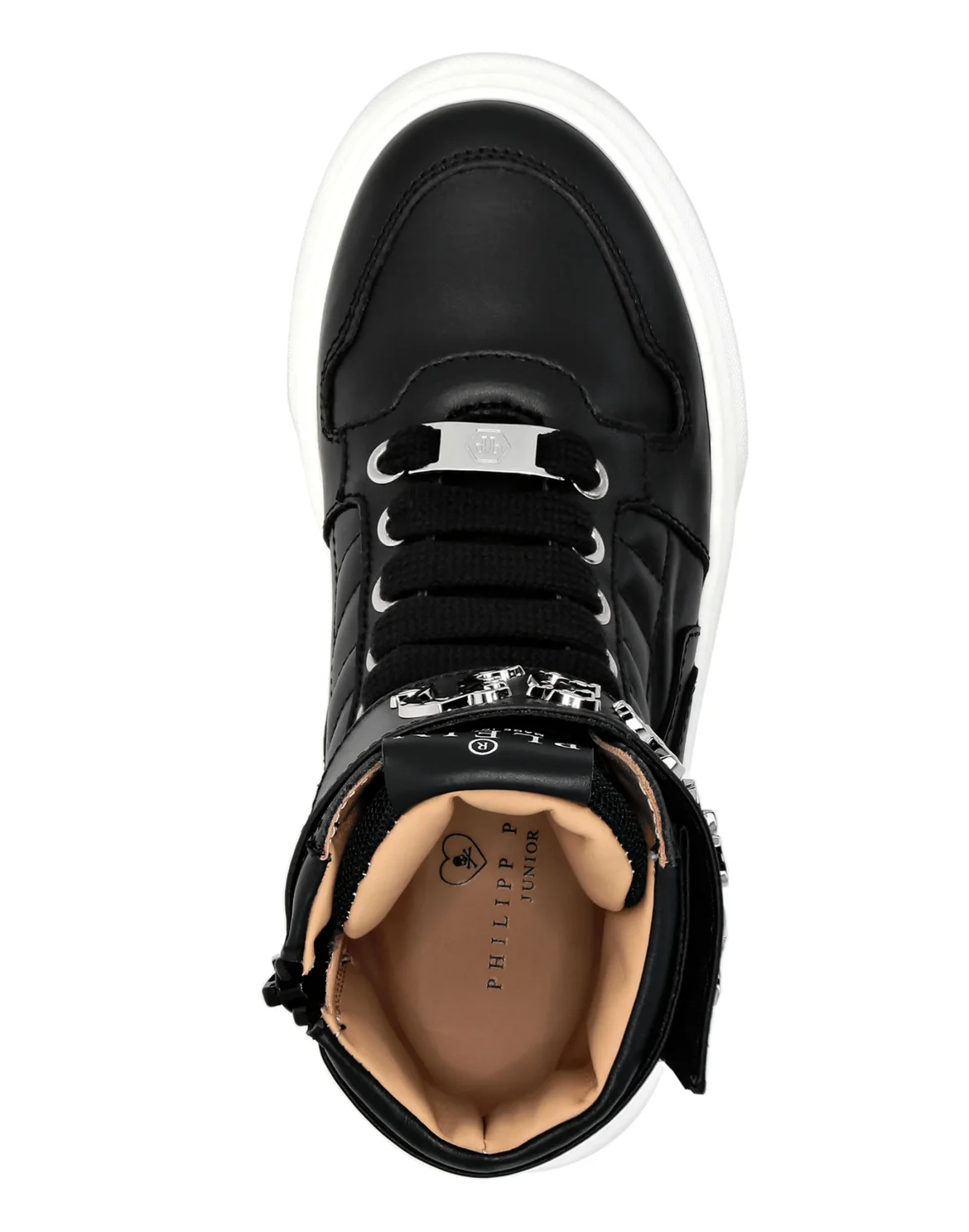 LEATHER HI-TOP SNEAKERS GOTHIC PLEIN, цвет: Черный
