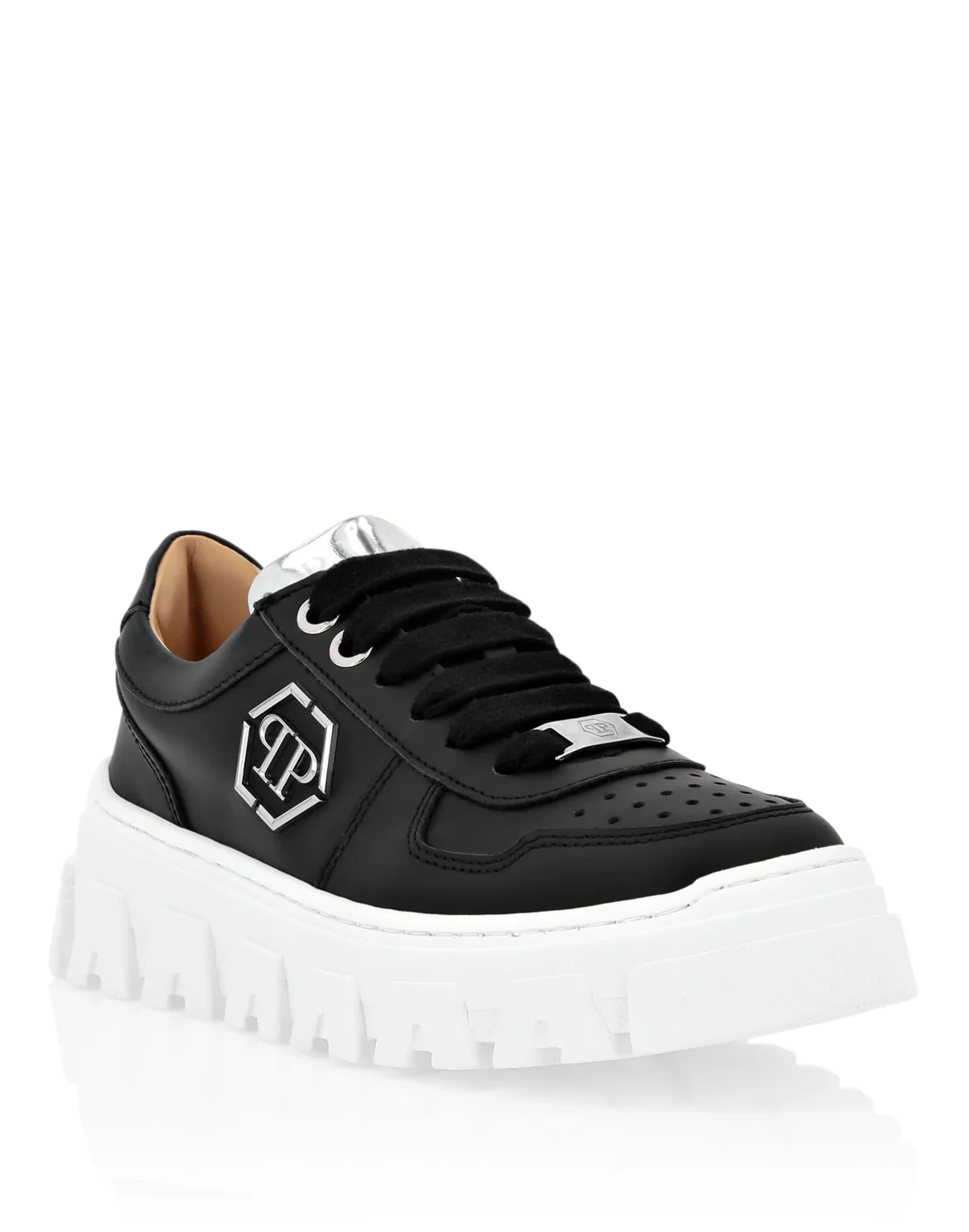 LEATHER LO-TOP SNEAKERS HEXAGON, цвет: Черный