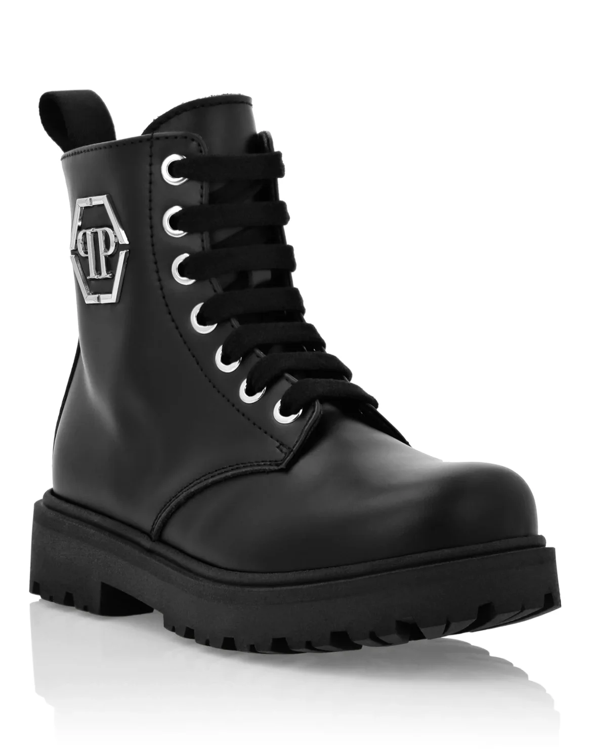 LEATHER BOOTS LOW LACE UP HEXAGON, цвет: Черный