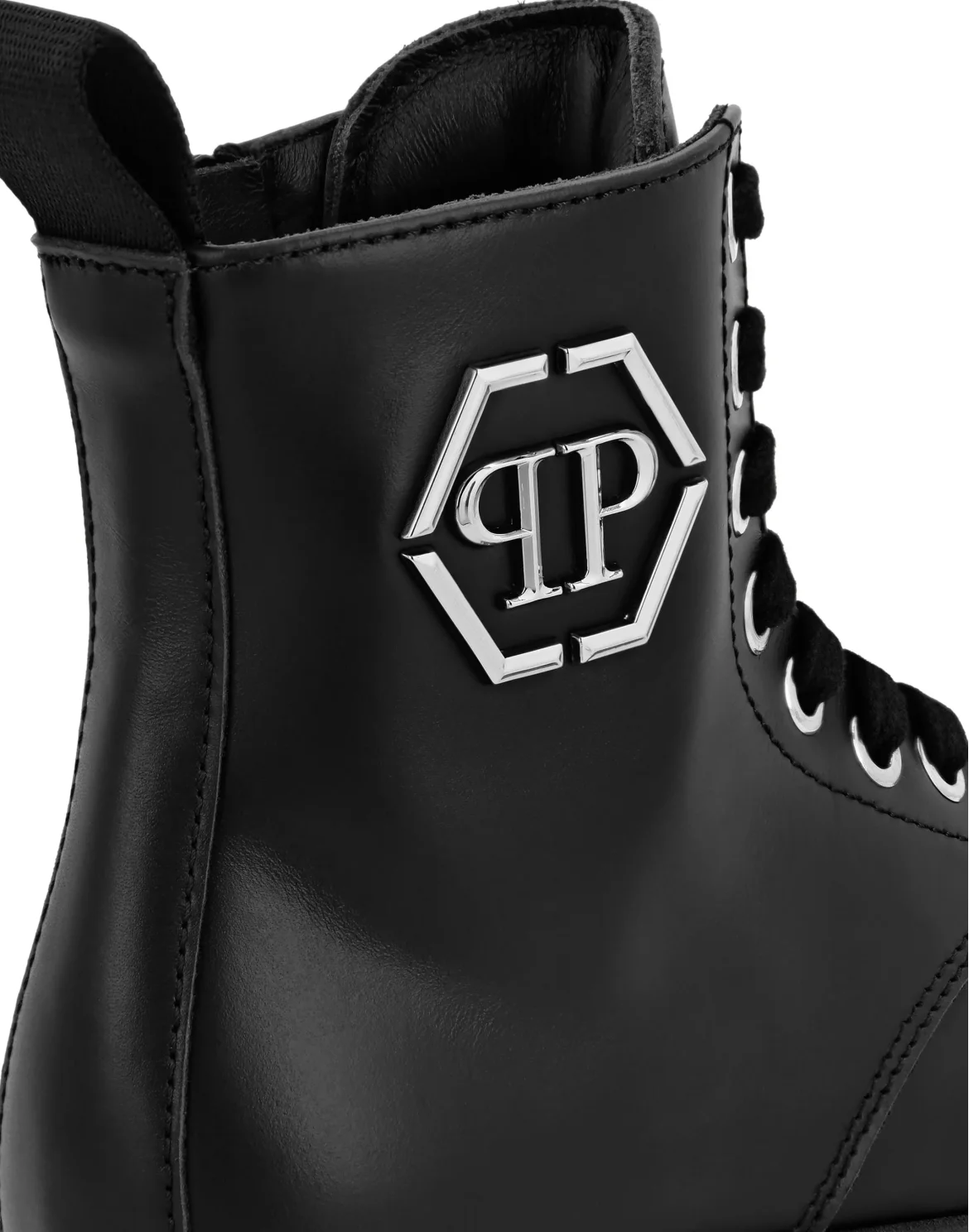 LEATHER BOOTS LOW LACE UP HEXAGON, цвет: Черный