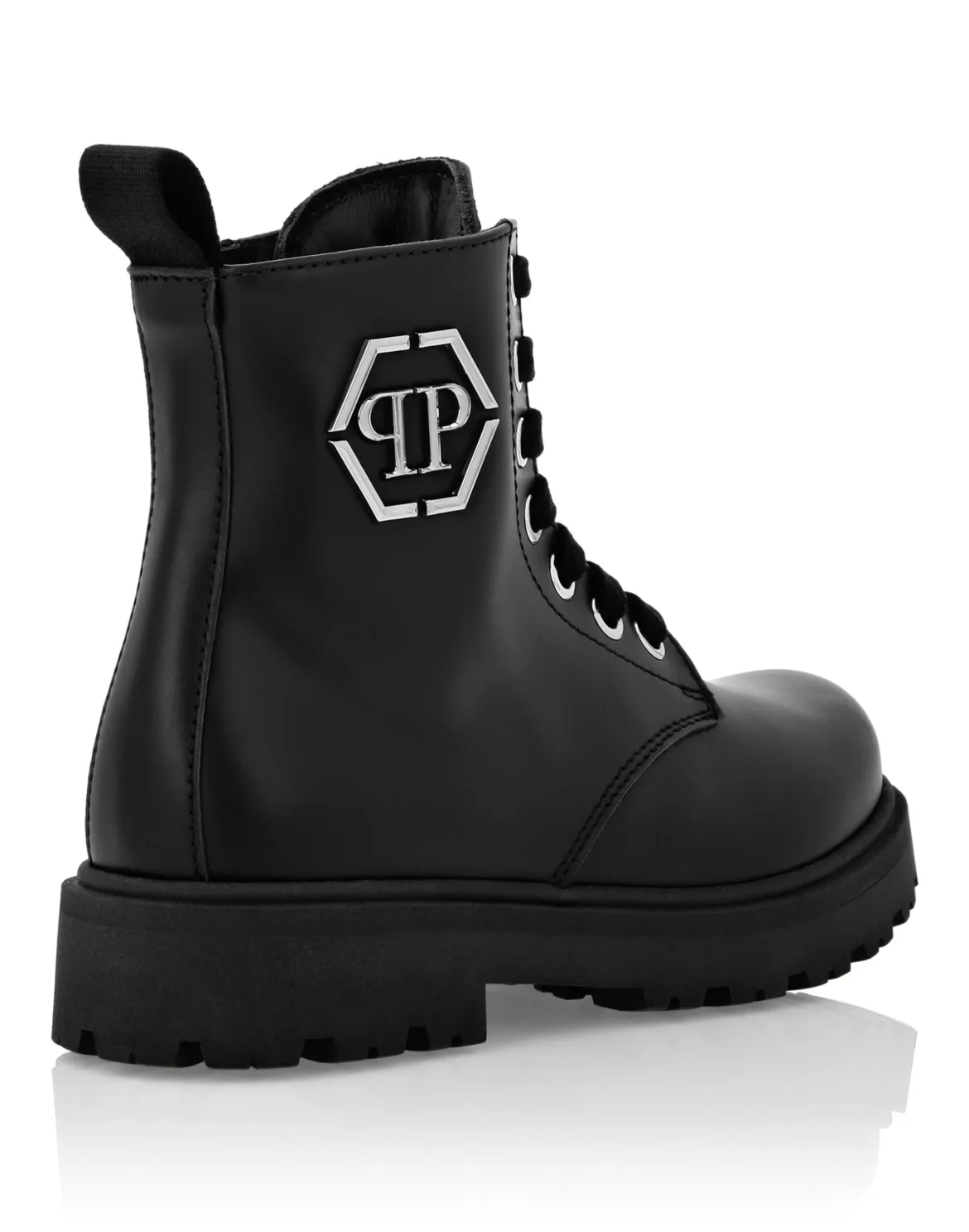 LEATHER BOOTS LOW LACE UP HEXAGON, цвет: Черный