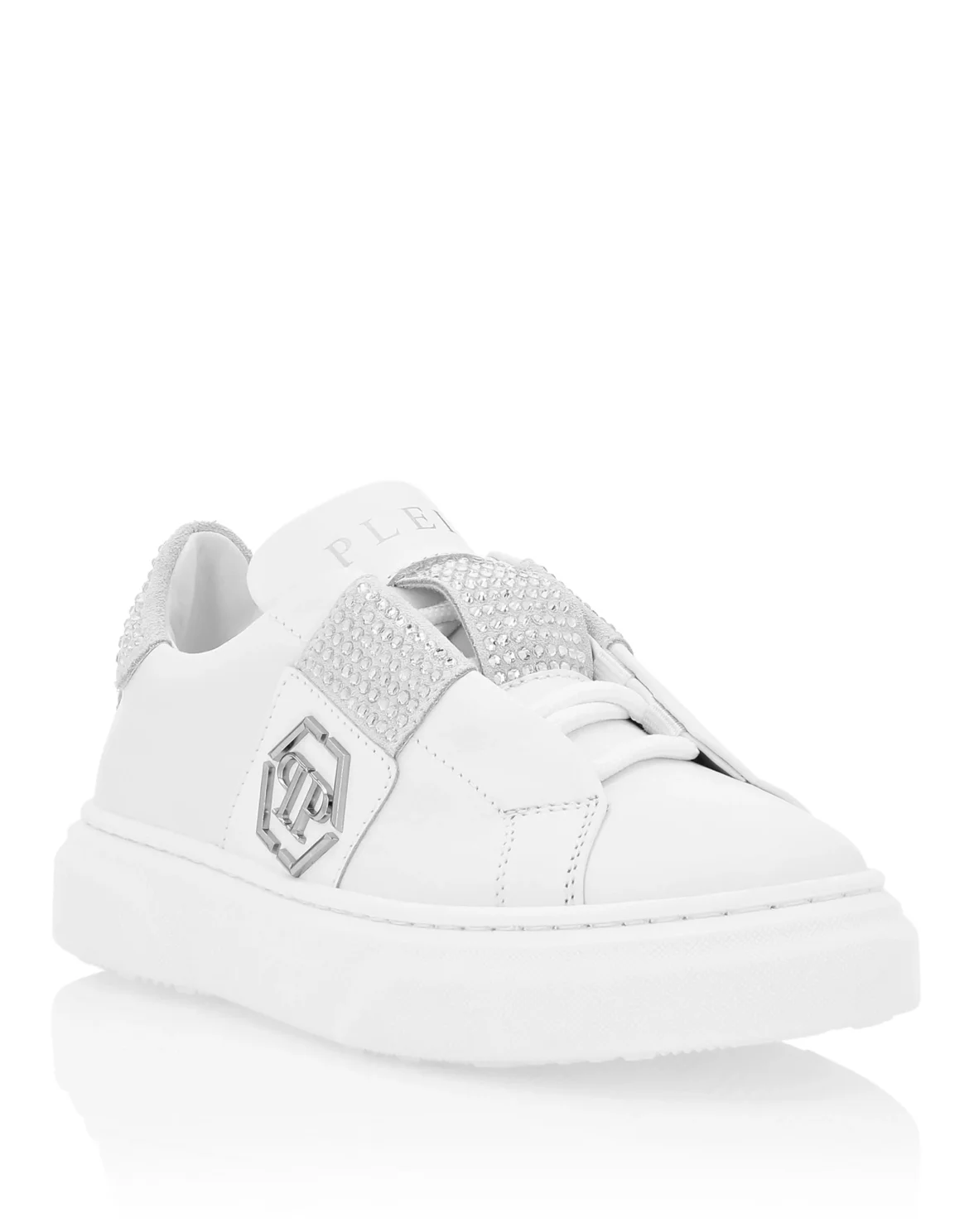 LEATHER SLIP ON HEXAGON AND RHINESTONE, цвет: Белый