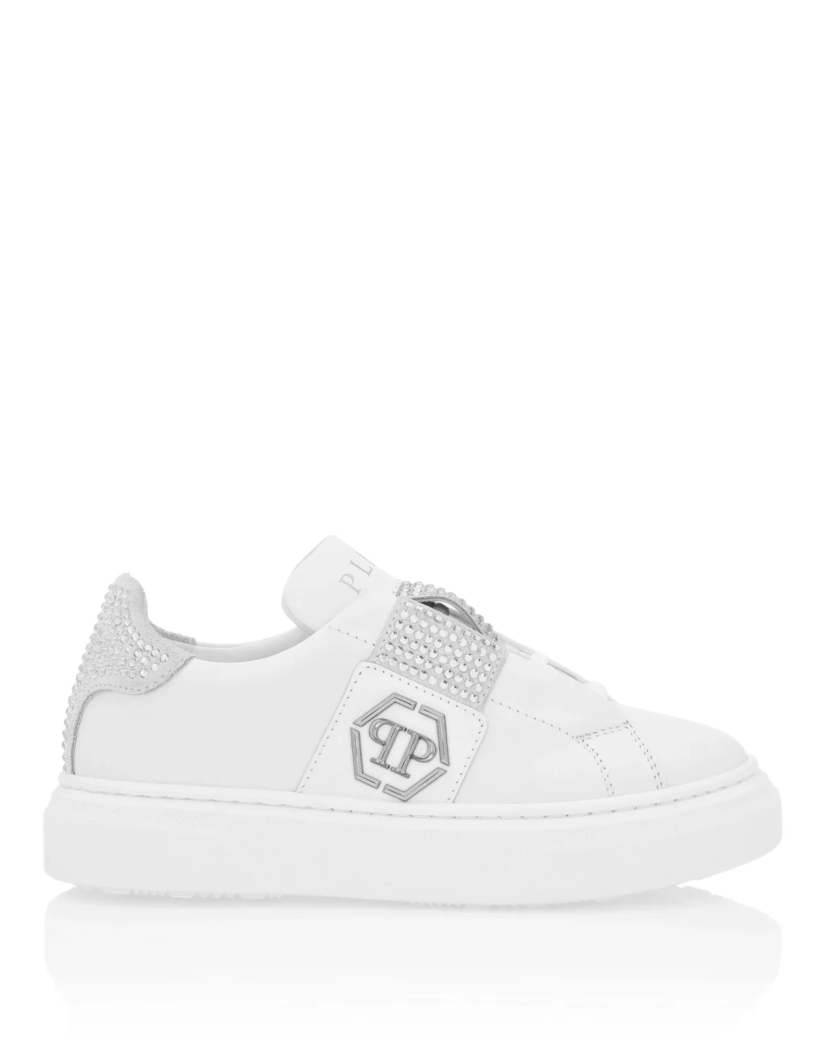 LEATHER SLIP ON HEXAGON AND RHINESTONE, цвет: Белый