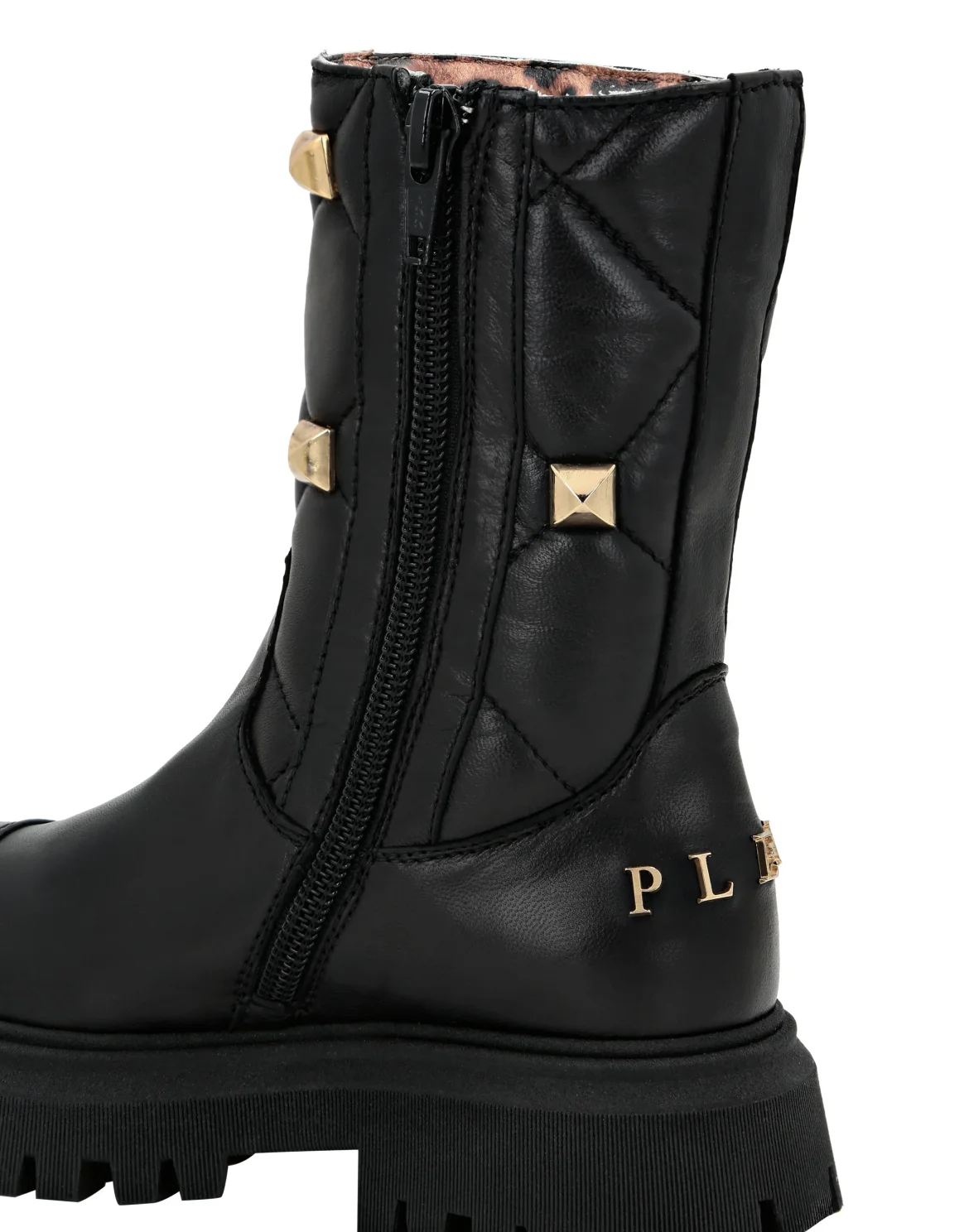 QUILTED LEATHER BOOTS PLEIN AND STUDS, цвет: Черный